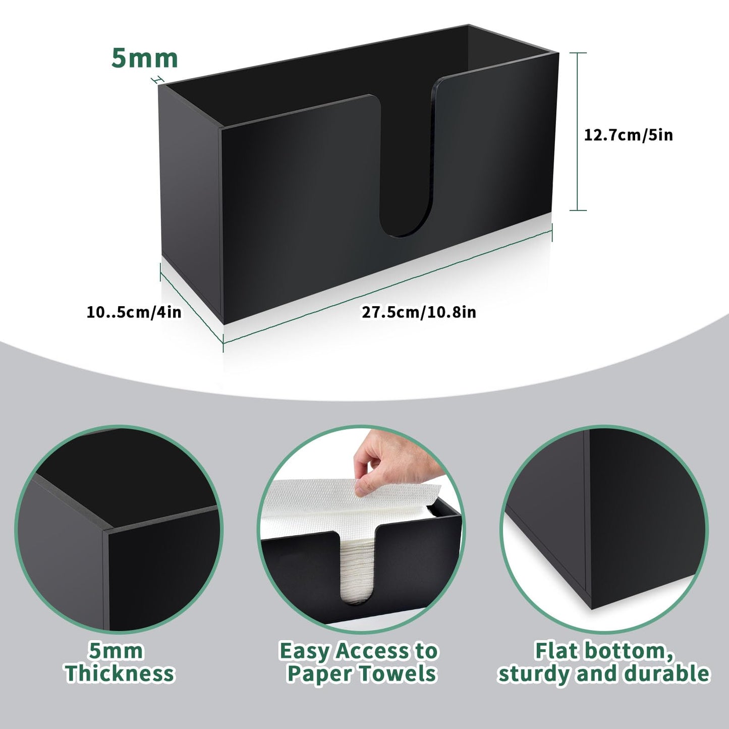 Paper Towel Holder Countertop, Black Acrylic Napkin Dispenser, Multifold Paper Towel Dispenser for Z-fold C-fold MultiFold Trifold-Bathroom Toilet Kitchen Restaurant (2)