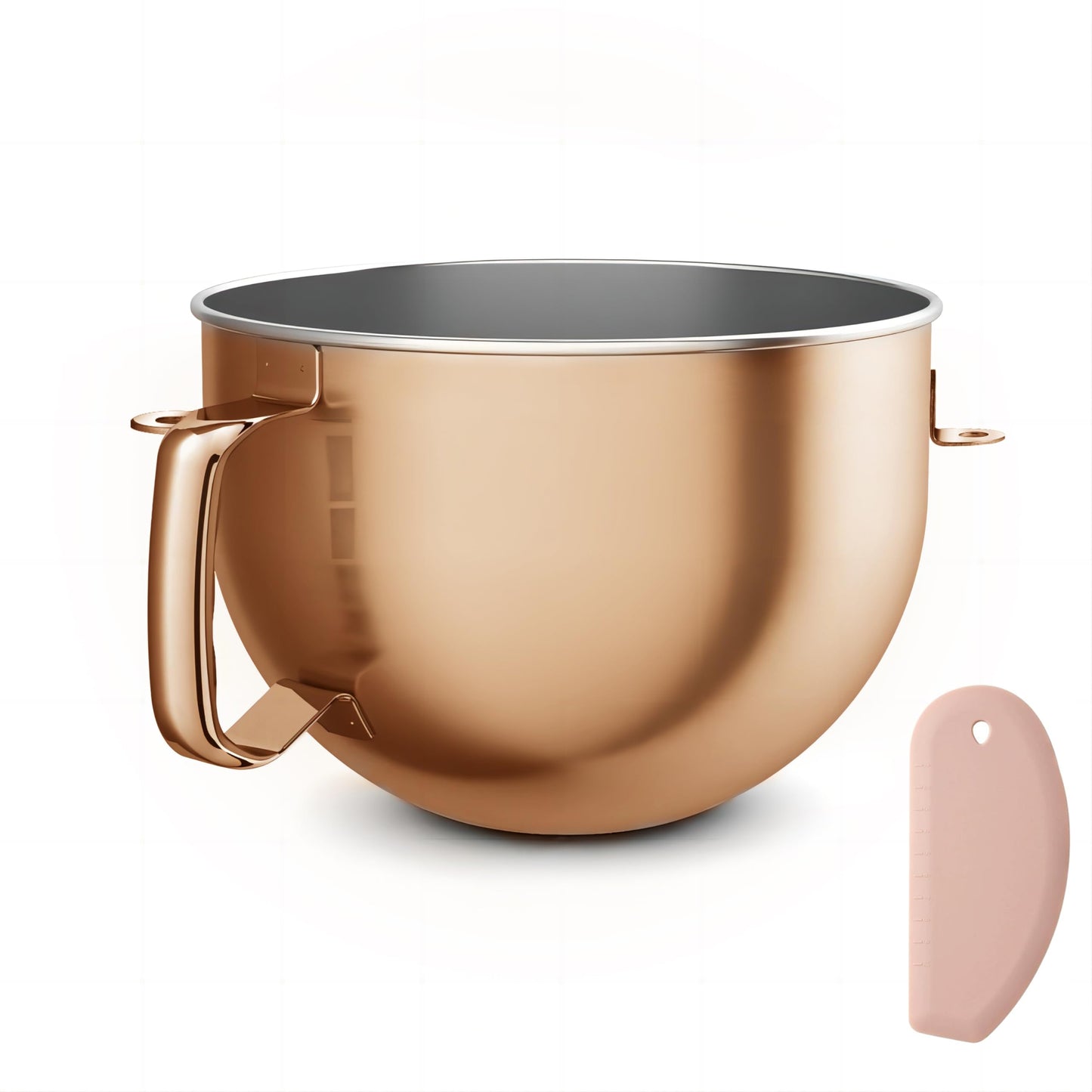 Copper Color Stainless Steel 6 Quart Mixing Bowl for Kitchen Aid Professional Bowl Lift Stand Mixer, Heavy Duty Extra Mixer Bowl fits KP26, KB26, Dishwasher Safe, Ergonomic Handle, Silicone Scraper