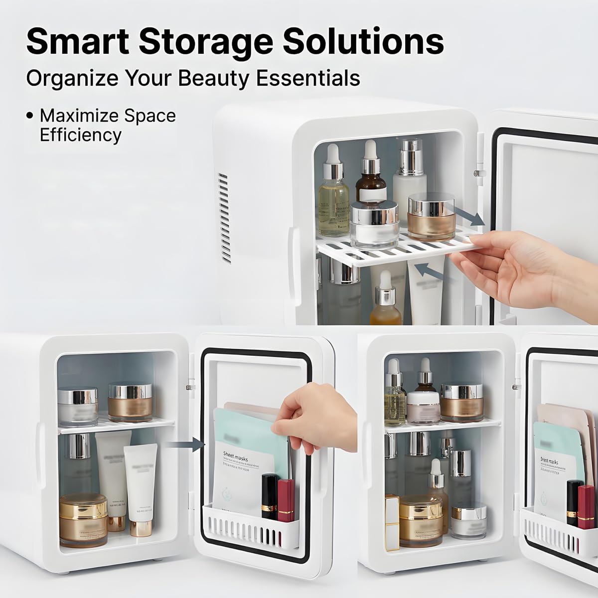 Lispin Mini Fridge for Bedroom, 4L Skincare Fridge with Dimmable LED Light Mirror for Dorm & Office, Portable Cooler & Warmer Small Compact Refrigerator for Skincare, Makeup and Cosmetics
