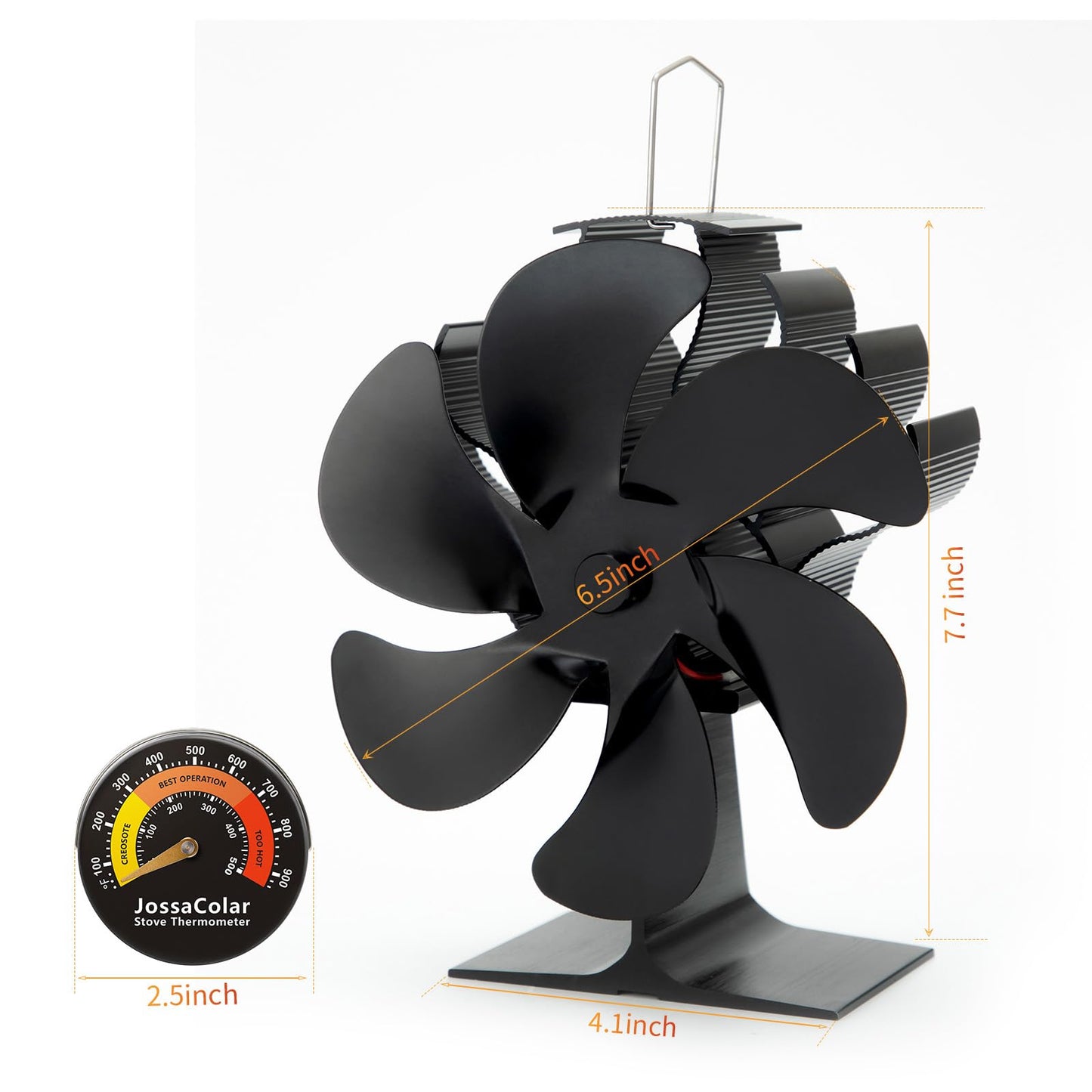 JossaColar Wood Stove Fan Heat Powered Fireplace Fan Non Electric, Thermal Fan for Wood Burning Stove/Log Burner, w/Stove Accessories Thermometer