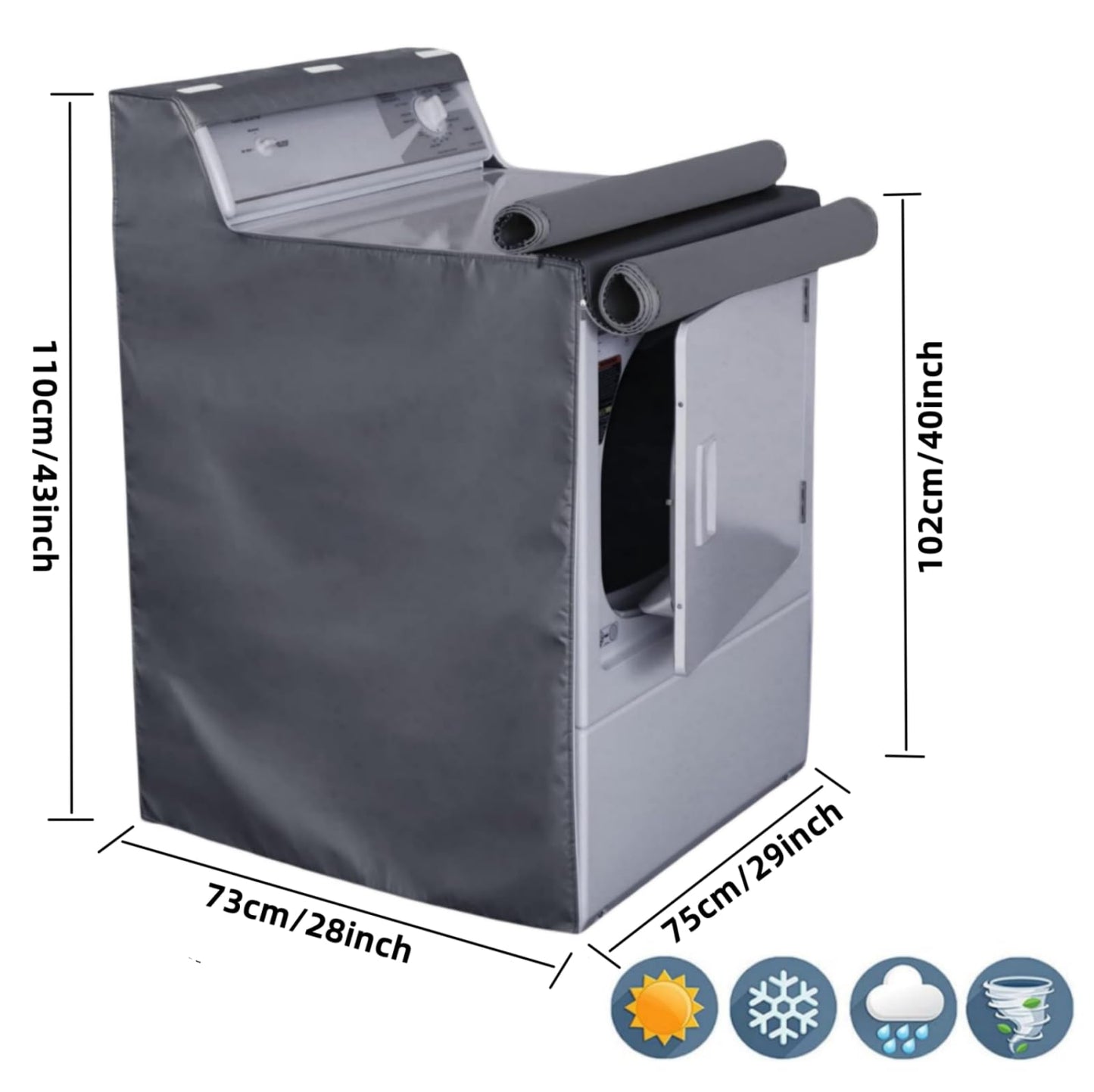 MLTYCZY 2 Pack Outside Washer and Dryer Covers, Heavy-Duty Waterproof Dustproof & Sun-Proof Washing Machine Cover with Easy Zipper Design, Universal Fit for Most Front-Load Machines W29”D28”H43”Grey