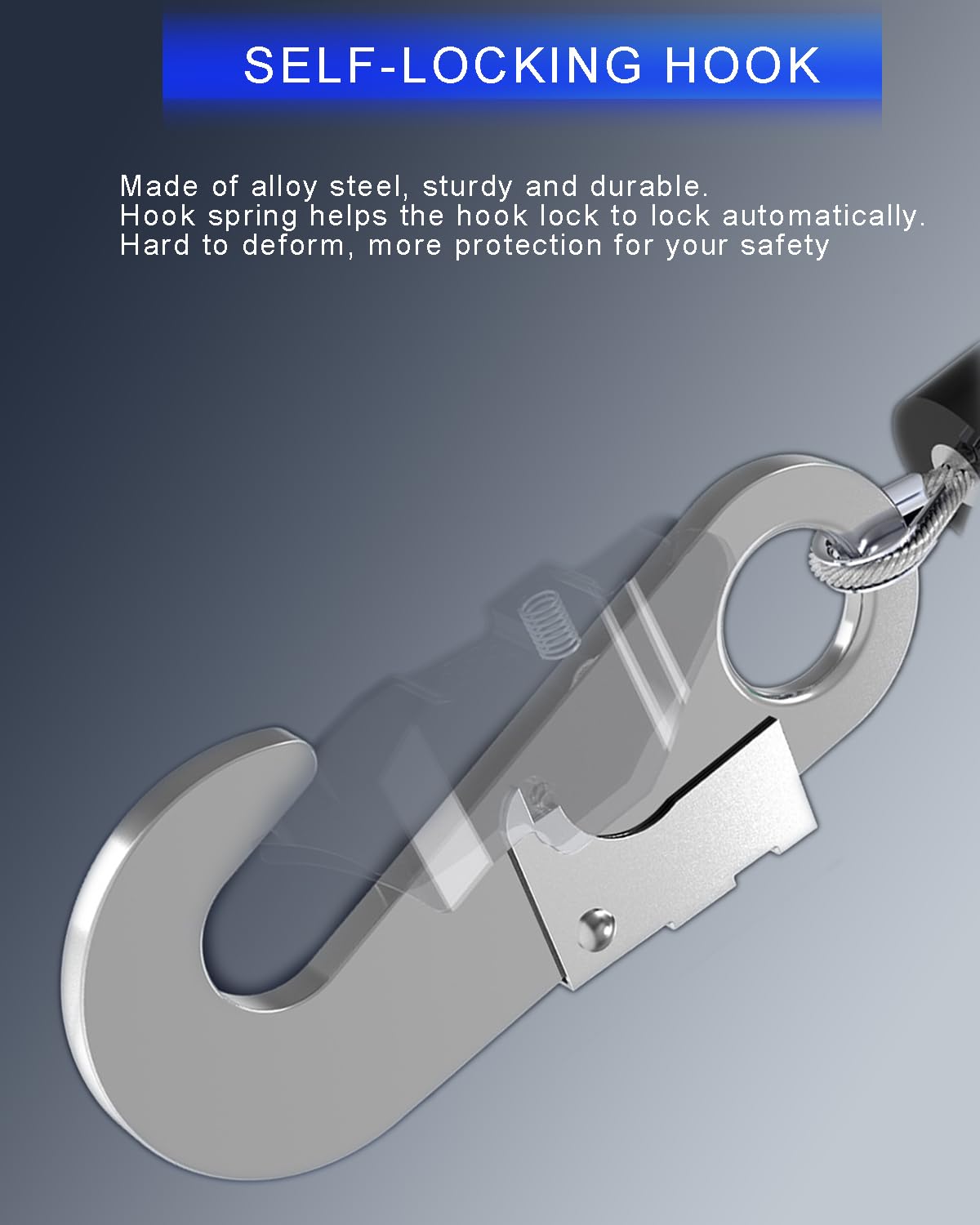 11FT RTOVZON Self Retracting Lifeline, Fall Arrest Fall Protection Dual Alloy Steel Hook Steel Wire Rope Heavy Duty Retractable Lanyard, Roofing Lifeline, SRL, Safety Lanyard