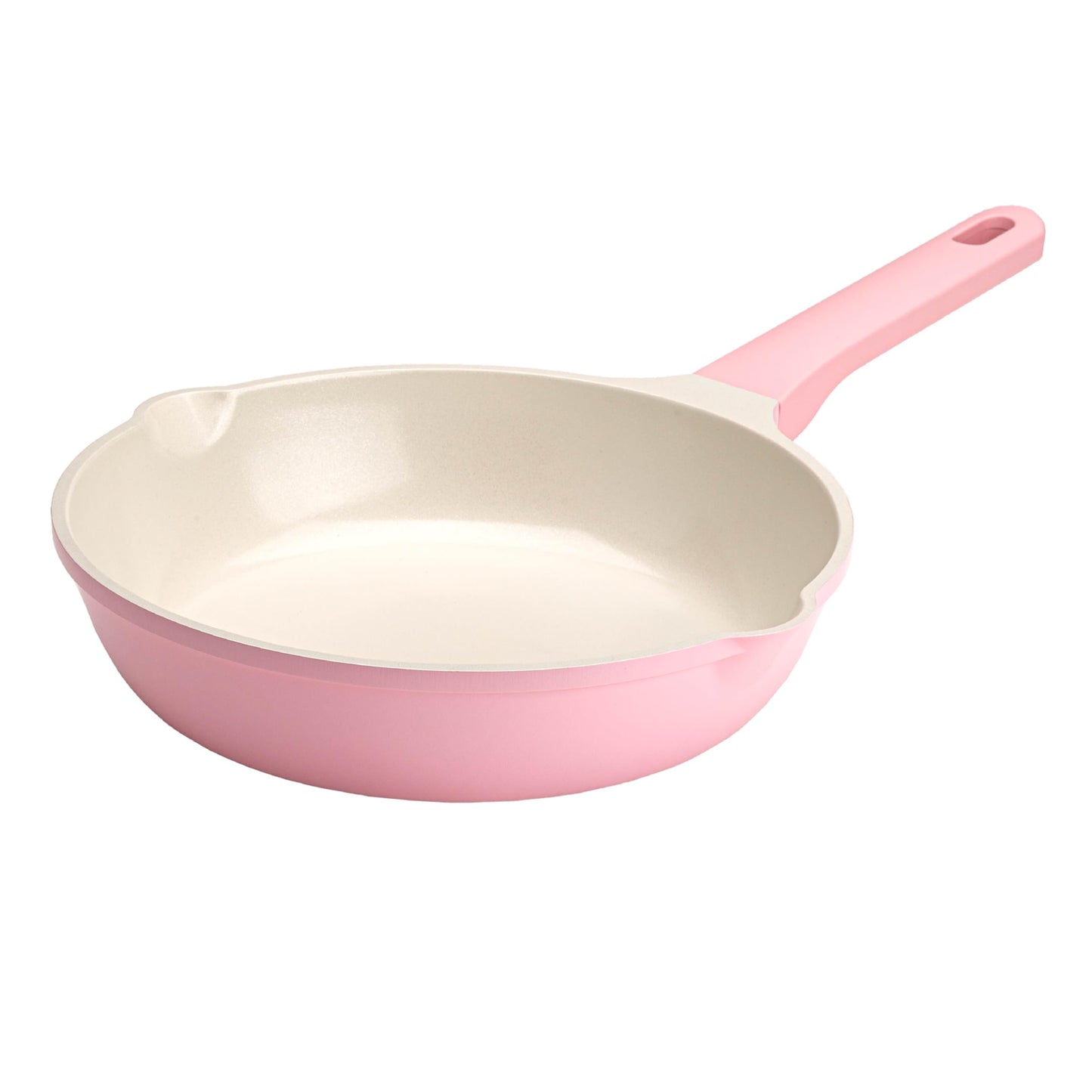 Paris Hilton Ceramic Cast Aluminum Nonstick Fry Pan, Fast & Even Heating with Easy Pour Spouts & Comfort-Grip Handle, 9.5-Inch, Pink
