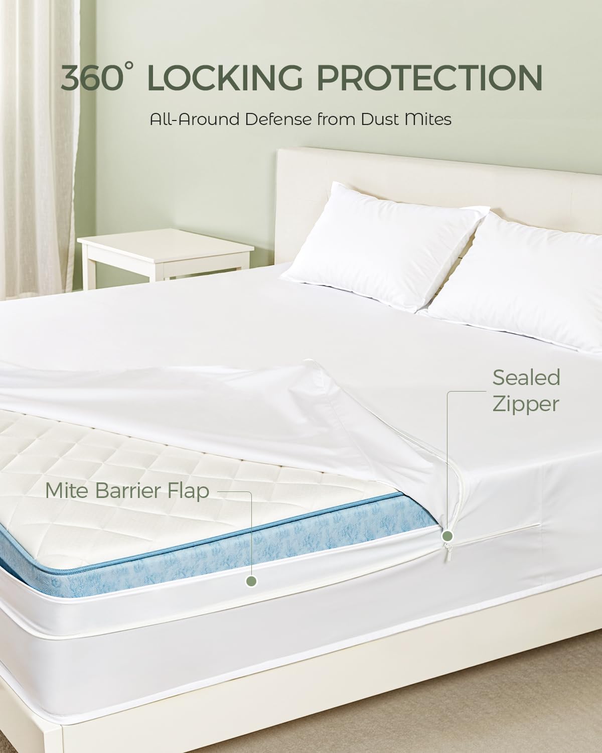 FAUNNA 100% Cotton Mattress Encasement, Zippered Bed Bug and Dust Mite Proof Mattress Protector, Hypoallergenic Antibacterial Protection, Noiseless Zipper Six-Sided Mattress Cover (Queen 16" Deep)
