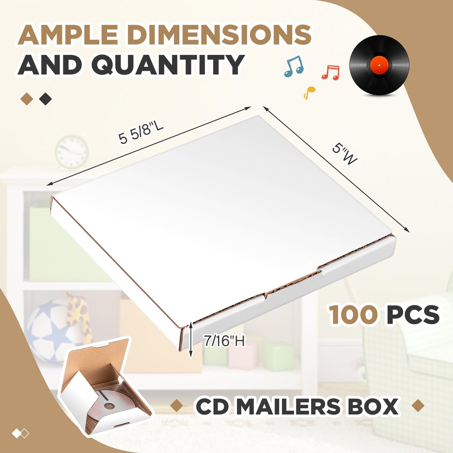 Fuyoooo 5 5/8"l x 5"w x 7/16"h Cd Mailer Box Cd Shipping Boxes Corrugated Mailing Bags for Moving, Shipping, Storage, or Small Business Packaging(White,100 Pcs)