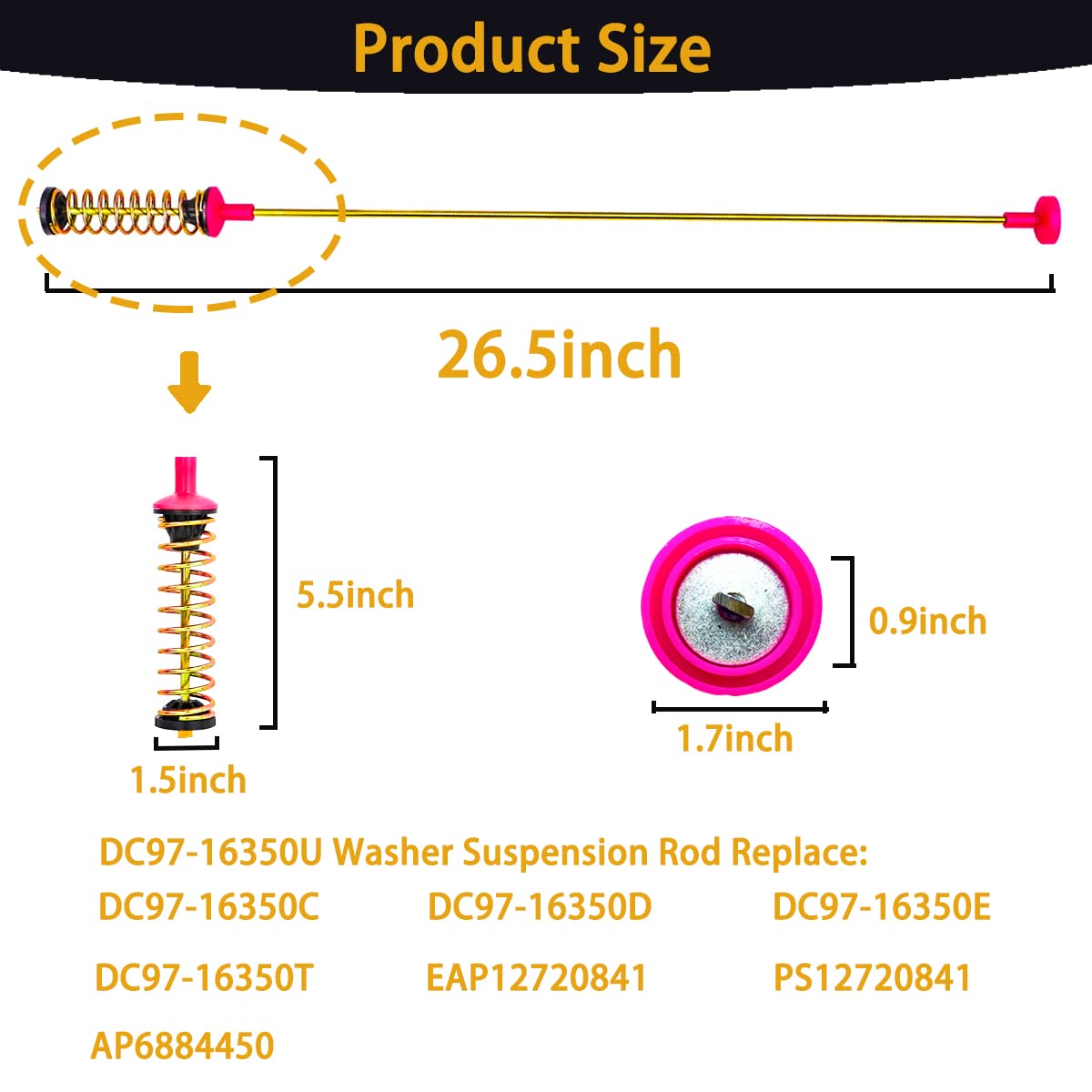 2026 Upgrade DC97-16350U Washer Suspension Rods for Samsung WA50R5200AW/US WA50R5400AW/US WA50R5400AV/US WA50R5200AW/US WA50T5300AC/US WA50B5100AV/AW/US WA49B5105AW/US WA49B5205AW/US 10 Years Warranty