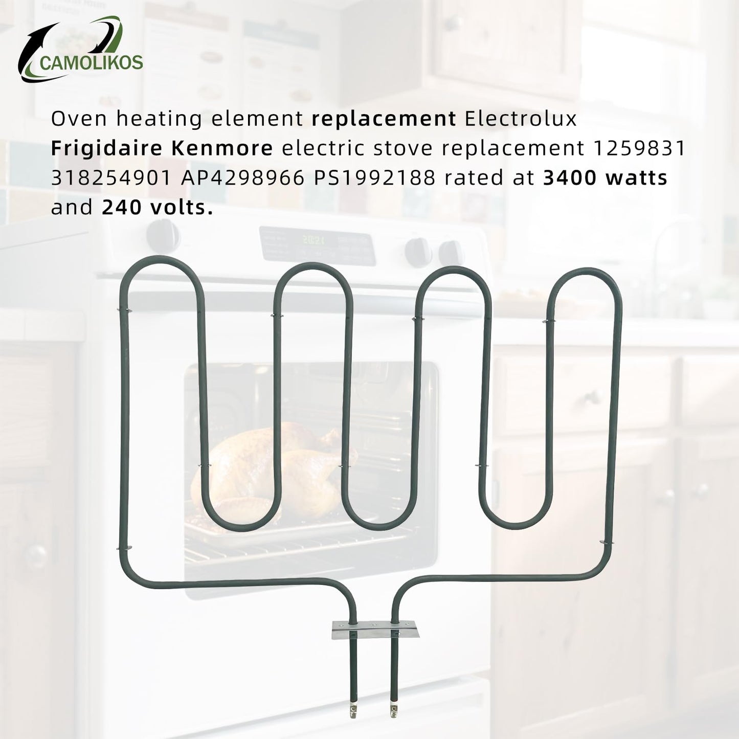 318254906 Oven Heating Element 318254901 Bake Element Fits for Electrolux Frigidaire Kenmore Electric Ranges Replaces for 318254909 1259831 318254901 AP4298966 PS1992188 Rated 3400 watts 240 Volts