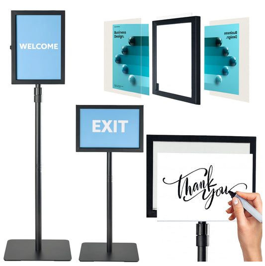 1 PACK Double-Sided Adjustable Heavy Duty Pedestal Sign Holder Stand for Display - Indoor/Outdoor Floor Sign Stand with Base 8.5x11 inches (Horizontal and Vertical Orientation) - includes dry erase marker