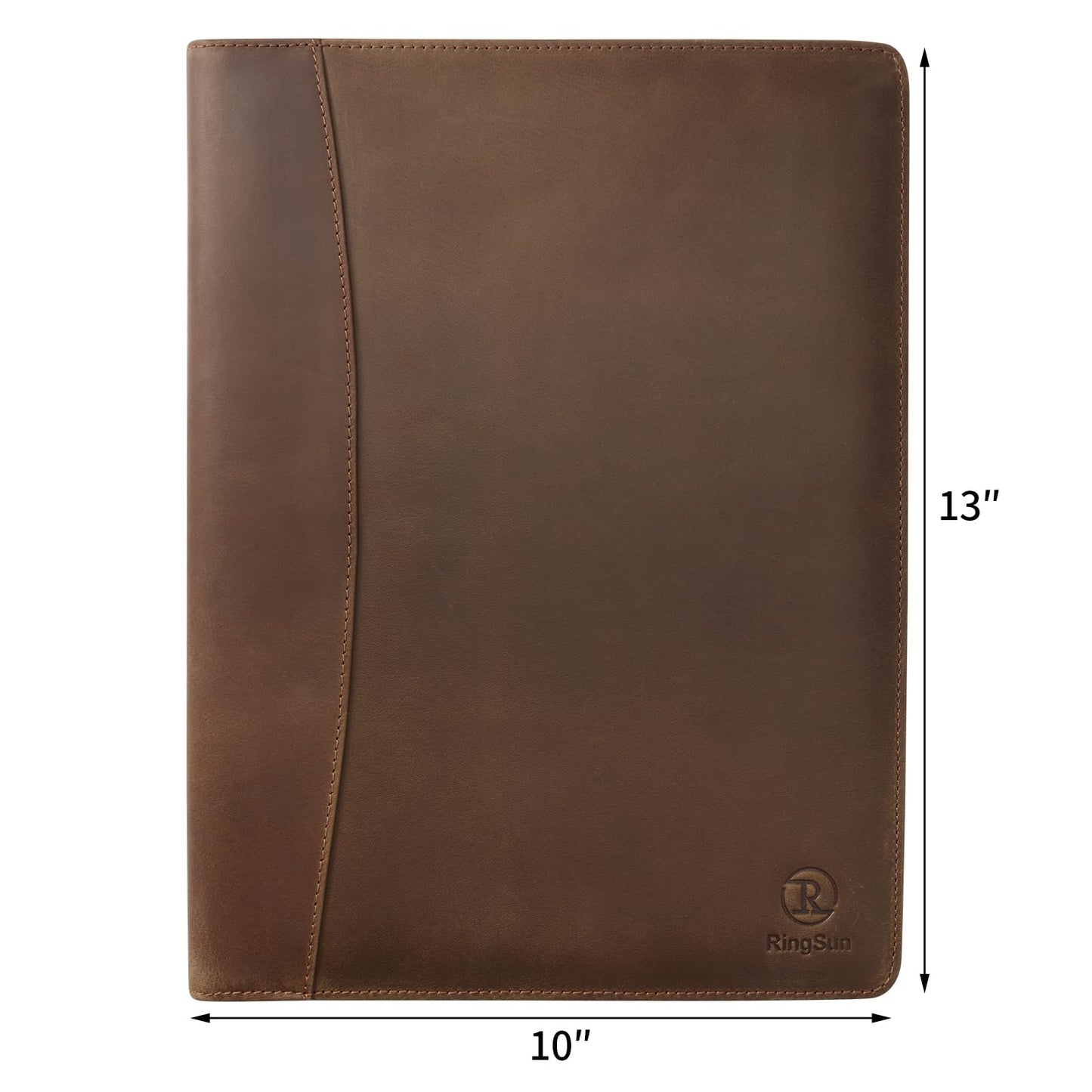 Ringsun Leather Portfolio Organizer for Men Women, Leather Padfolio Business Resume Legal Pad Portfolio Notebook Binder for A4/Pad, Leather Folio Leather Folder, Brown