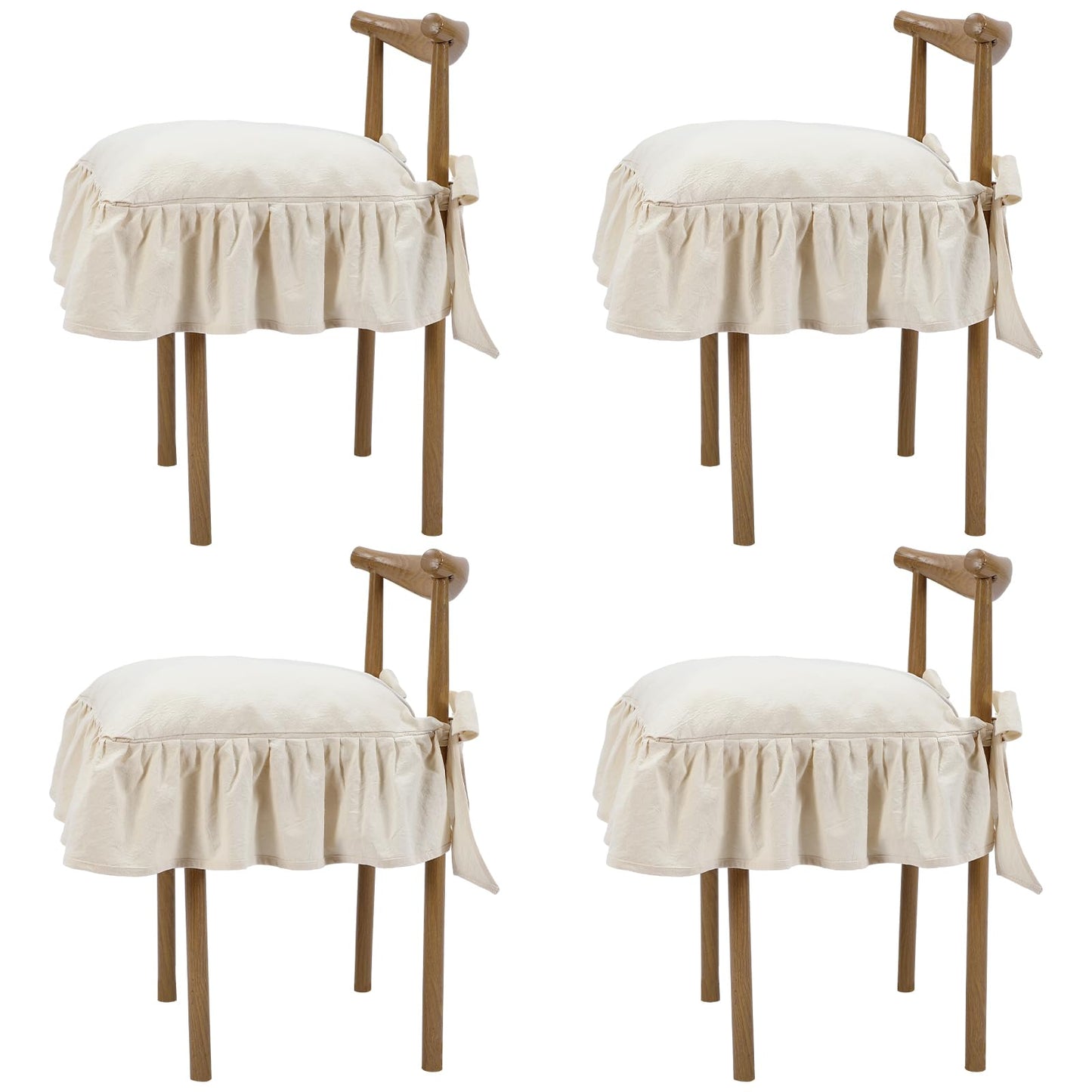 Hillsuren 4 Pcs Ruffle Chair Cushions Cover 17.5''x17.5'' French Chair Pad Slipcover with Ties Ruffled Skirt Seat Cover Farmhouse Covers Only, for Home Dining Kitchen (Classic,Retro Cream White)