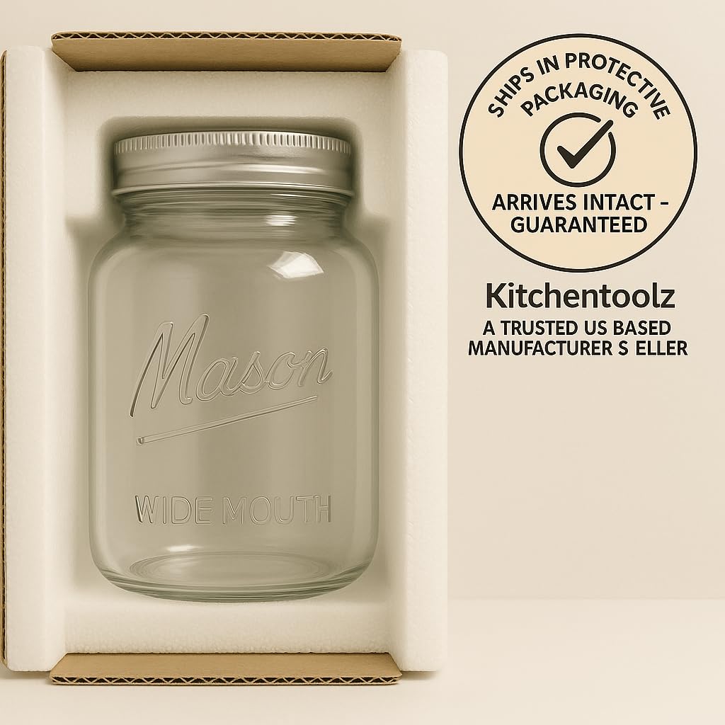 kitchentoolz Large Mason Jars with Lids – 64 oz Mason Jars Wide Mouth, 1/2 Gallon Glass Jar with Lid for Pantry Storage, Canning, Flour, Dry Goods – 2 Pack