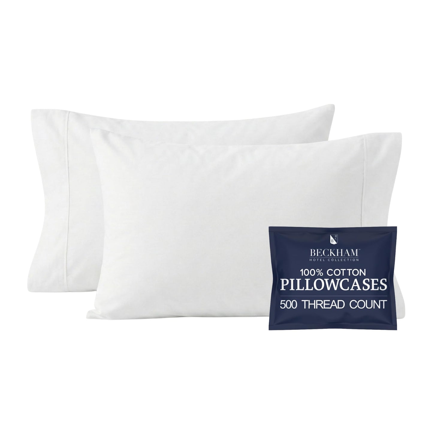 Beckham Hotel Collection Pillowcases King Size Set of 2, Cool Touch Cotton Sateen Fabric, 500TC, Silky Smooth & Soft, Open End, White