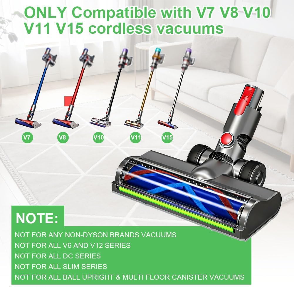 Replacement Head Parts for V7/V8/V10/V11/V15, 270° Torque & Anti-Tangle Motor-Driven Brush Roll with LED Light Dust Detection, Quick-Release Head Attachments for Carpets, Hardwood Floors & Tiles