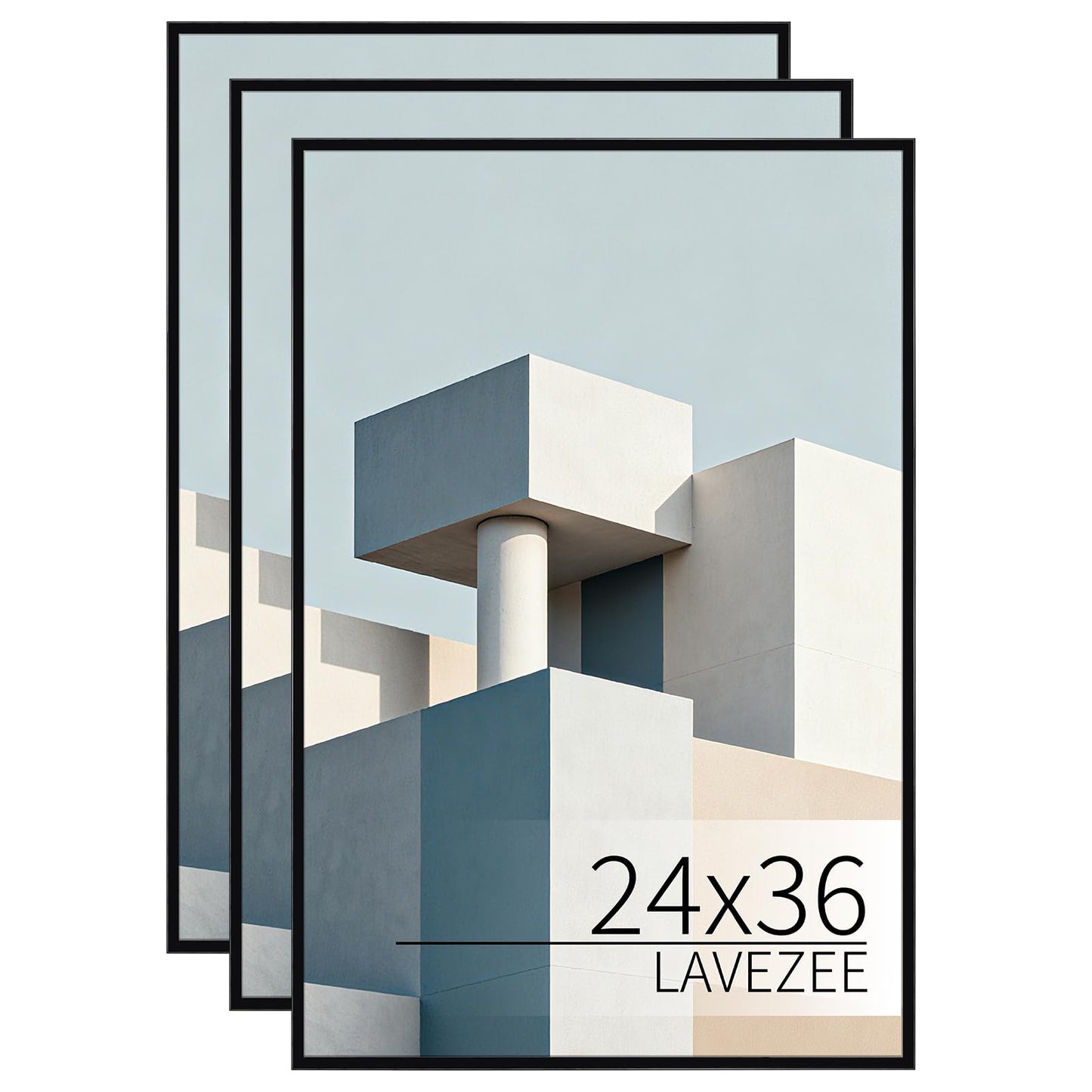 Lavezee 24x36 Poster Frame Black, Lightweight 24 x 36 Poster Frames for Wall Mounting, Display 24 by 36 Pictures, Posters & Art Prints Vertically or Horizontally, 3 Packs