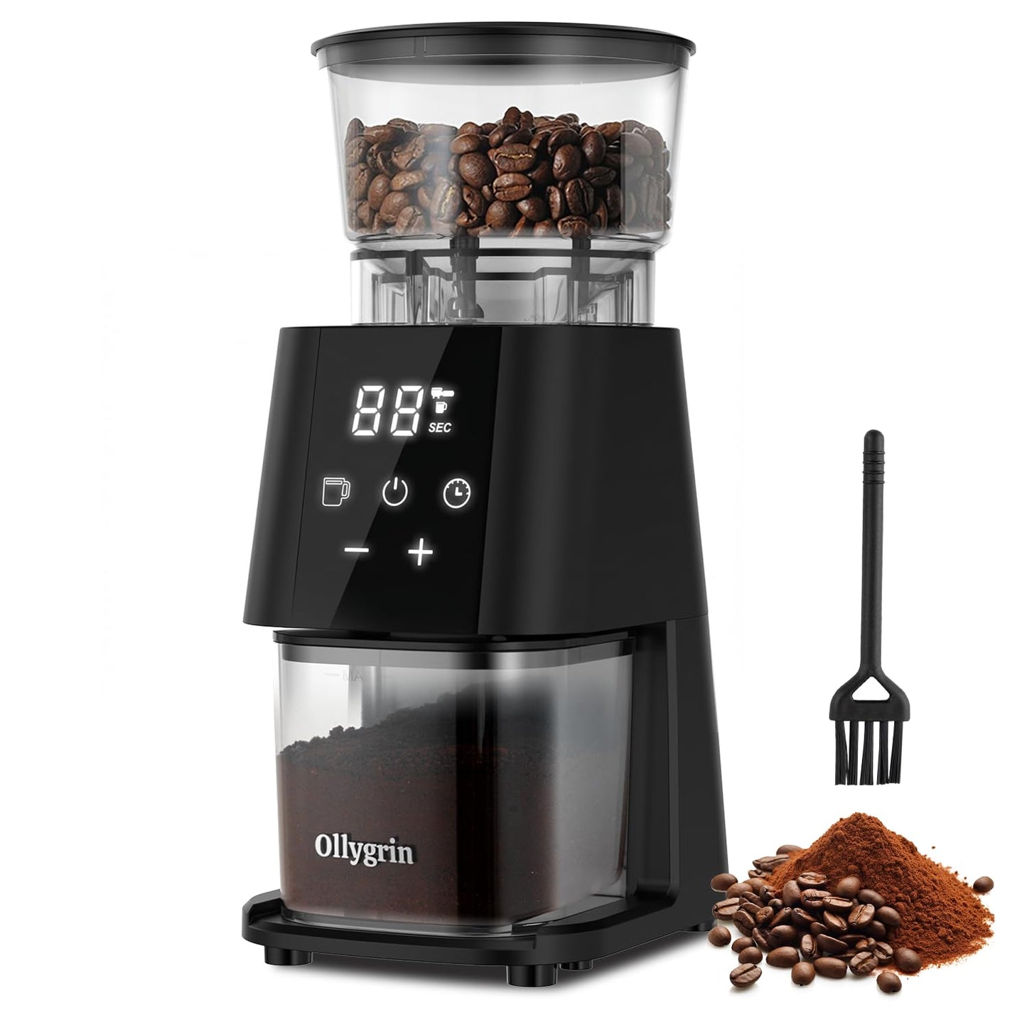 Ollygrin Electric Conical Burr Coffee Grinder, Coffee Grinder with 30 Grind Settings, Touchscreen Coffee Grinder for Home Use, Compact Coffee Bean Grinder for Espresso, Drip, French Press
