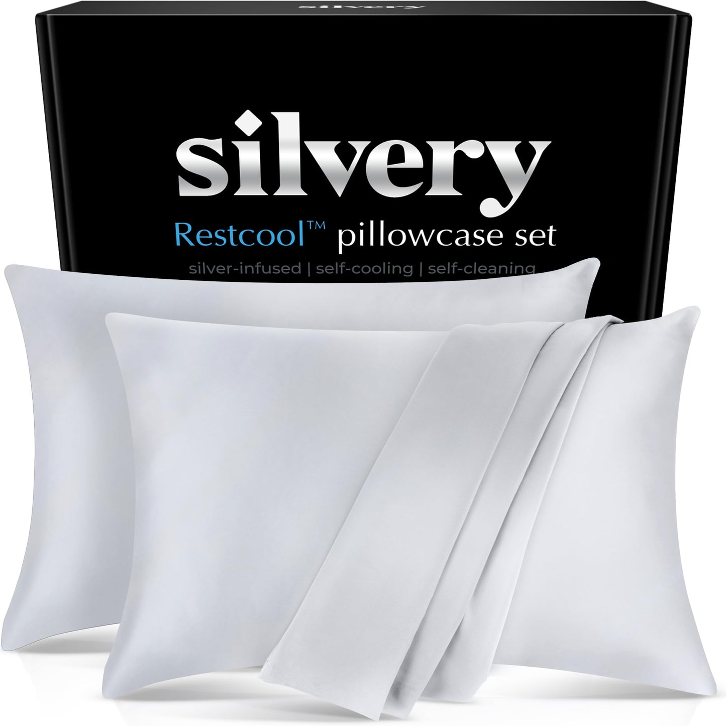 Silvery Restcool™ Silver Infused Cooling Pillowcase Set - 2 Pack Self-Cooling Pillowcases with Silvery Technology™ for Hot Sleepers & Night Sweats (Gray, King (U.S. Standard))