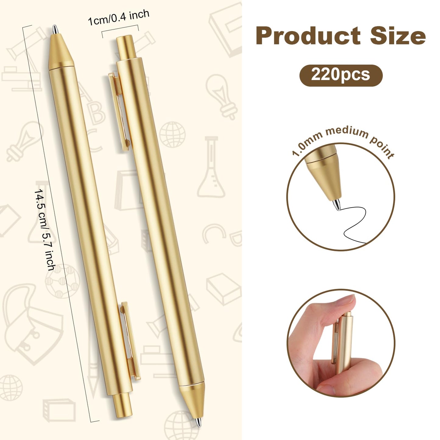 Humyoun 220 Pcs Gold Slim Ballpoint Pens Bulk Retractable Black Ink 1 mm Medium Point Smooth Writing Pens Nice Gift for Wedding Favors Guests Business Office Teachers Supplies Men Women Present