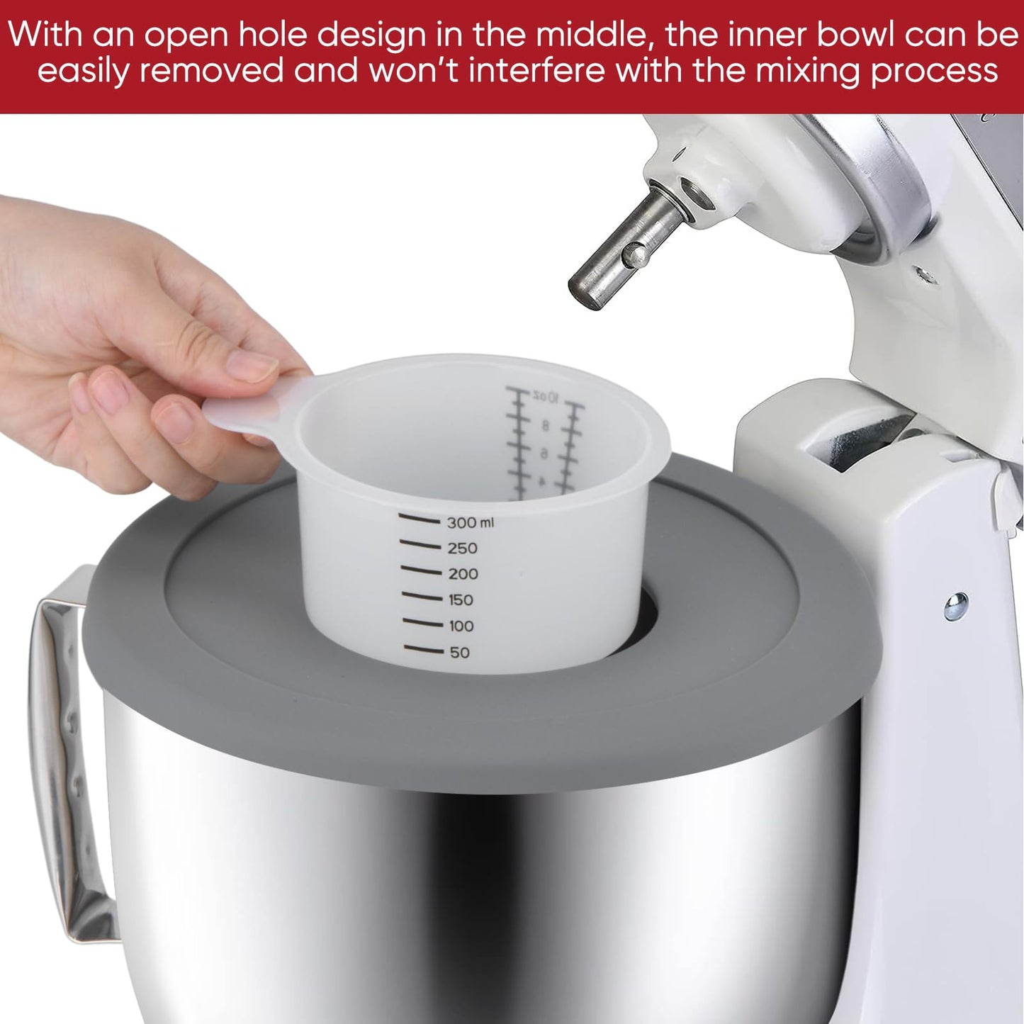 Kltchonald Mixer 4.5/5 Quart Stainless Steel Bowl with 2 Grey Lid,Prevent Dry and Wet Ingredients Splash-Outs Cover and Bread Baking lid,Compatible with Kitchenaid Artisan&Classic Series,Silver,3 Pcs