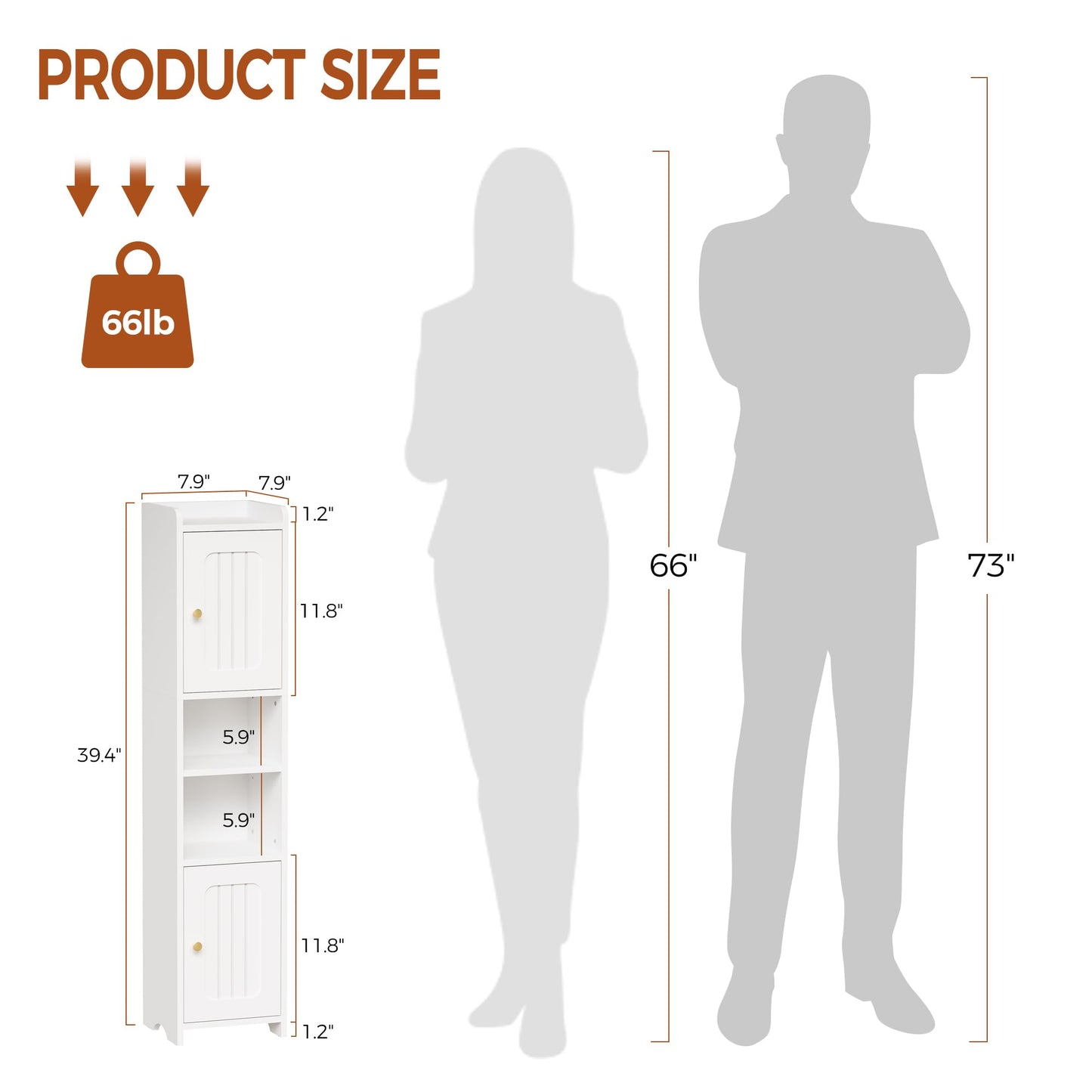 ANWBROAD Slim Bathroom Storage Cabinet Corner Narrow Cabinet with 2 Doors and Adjustable Shelf Freestanding Small Bathroom Organizers and Storage for Small Spaces, Kitchen, Living Room White USBC011W
