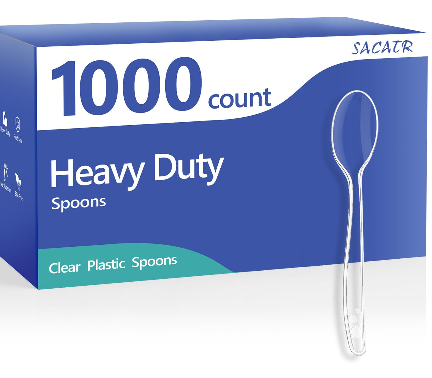 SACATR 1000 Count Clear Plastic Spoons Bulk - Plastic Silverware Spoons Heavy Duty, Premium Disposable Spoons, BPA-Free, Heat Resistant, Suitable for Parties, Events, and Everyday Use