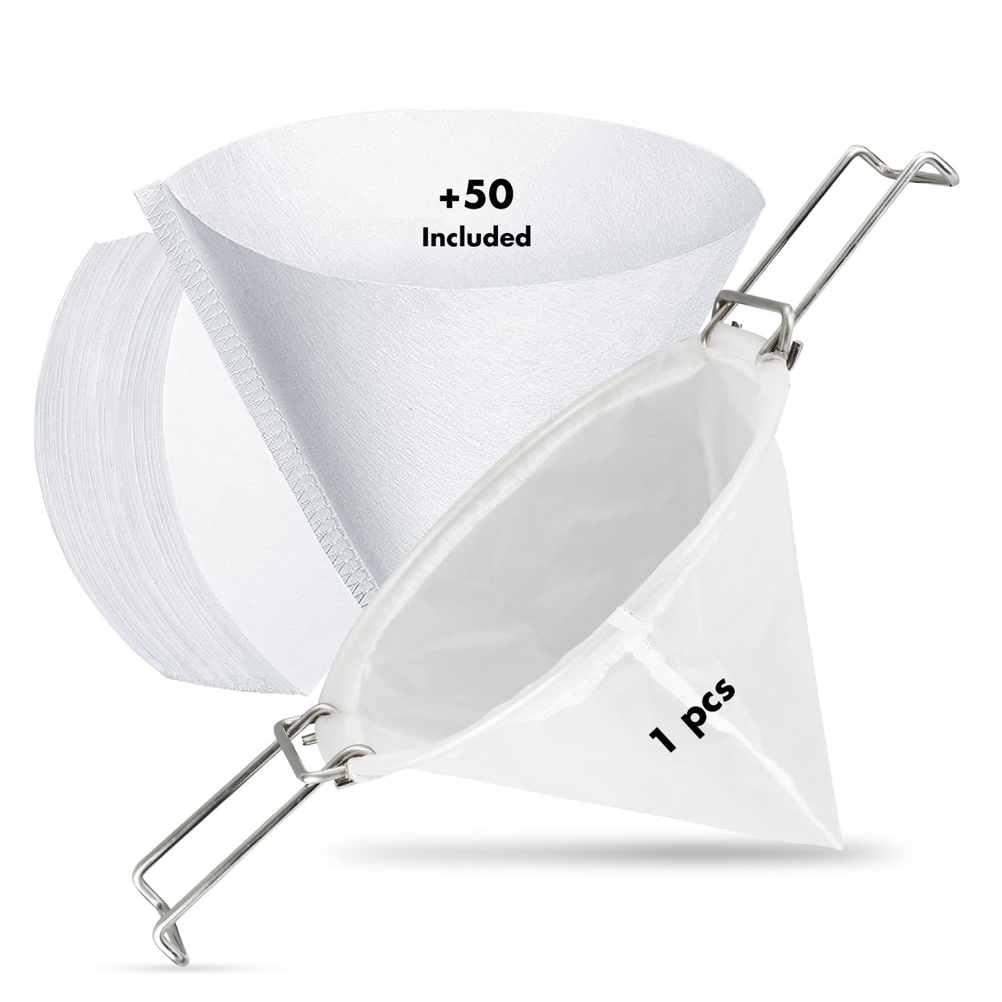50PCS 10” Fryer Oil Filters, Deep Fryer Oil Cone Filter Filters with Folding Arms to Attach to Deep Fryers, Maple Syrup Grease Filter Cones, for Longer-Lasting Frying Oil & Maple Syrup