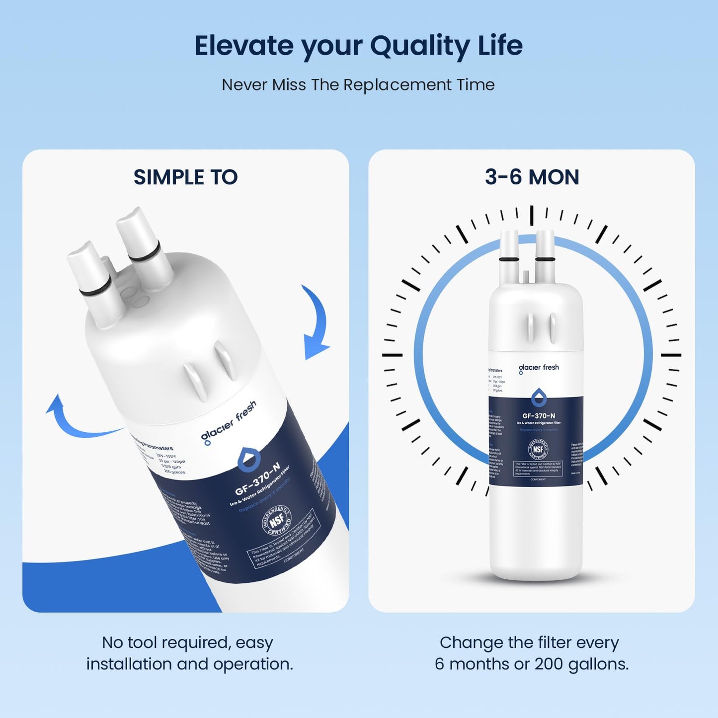GLACIER FRESH EDR1RXD1 Refrigerator Water Filter Compatible with W10295370A, EDR1RXD1, WHR1RXD1, KAD1RXD1, Filter 1, W10295370 Refrigerator Water Filter & w10311524 Air Filter, 2+3 Packs