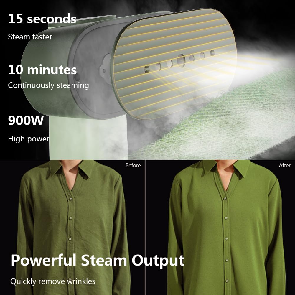 Nexdoo G6 Steamer for Clothes Portable 2-in-1 Travel Steamer Iron for Clothes, Just 0.7lbs Lightly, 10 Minutes of Continuous Steam, 900W Light Steamer for travel and home (green)