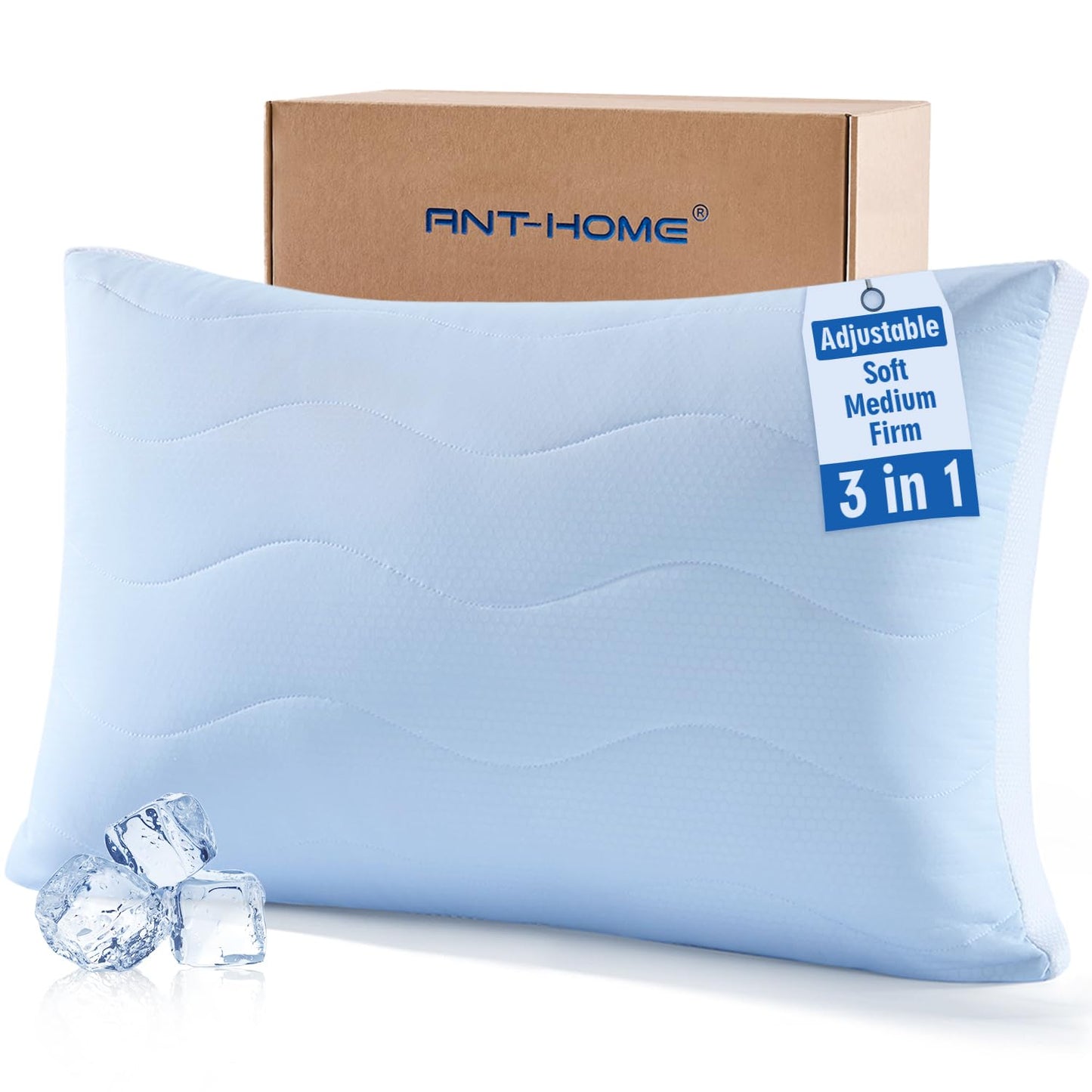 ANT-HOME Cooling Adjustable Pillow for Side, Back, Stomach Sleepers，Customizable Support Pillows for Neck Pain Relief，Standard Size Set of 1 Luxury Bed Pillow.
