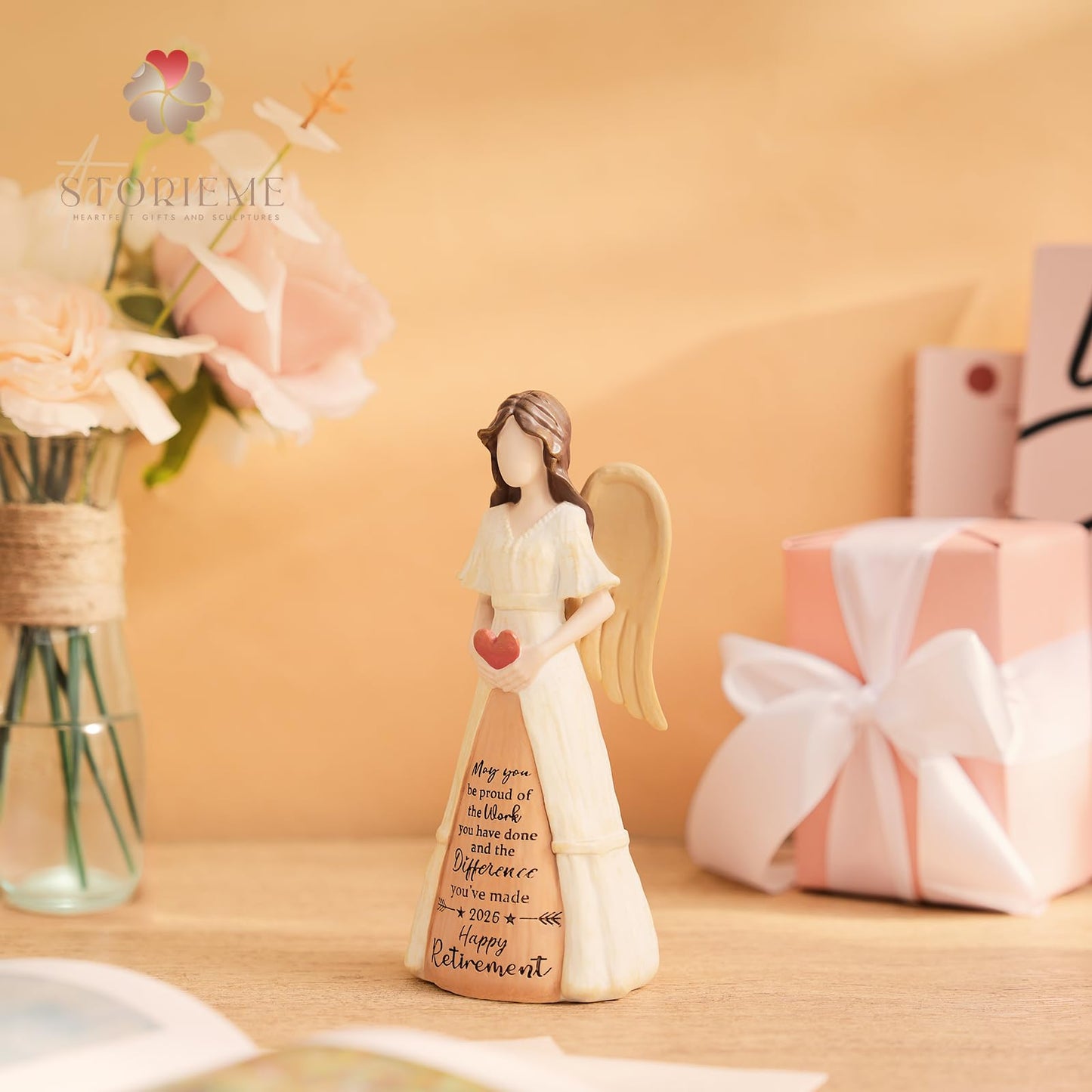 Storieme Retirement Gift for Woman 2026: 7.3” Handcrafted Angel Figurine for Retiring Coworker Teacher Nurse - Retired Keepsake for Retirement Party Decorations