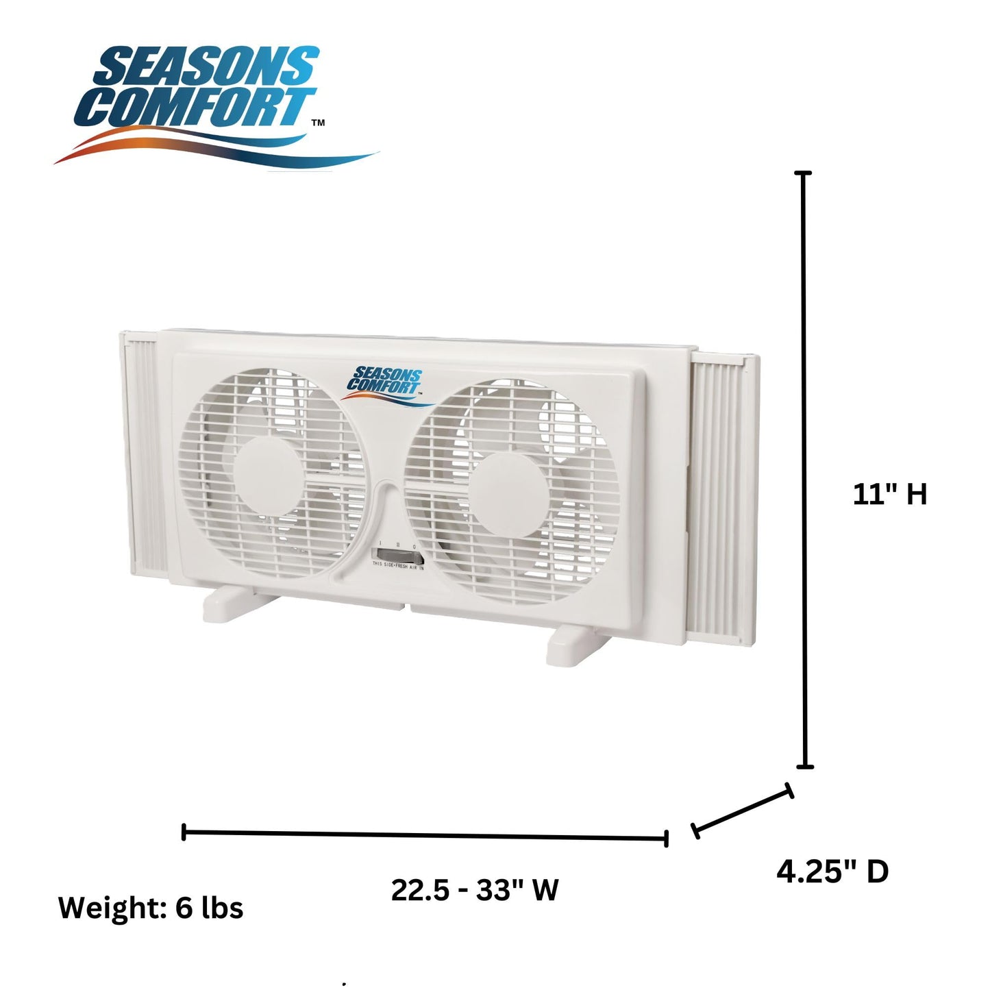 Seasons Comfort Twin Window Fan, Reversible Airflow Control, 9 Inch, 2 Speeds, Expandable, Exhaust, Dual Fan - Ideal for Home, Kitchen, Bedroom & Office
