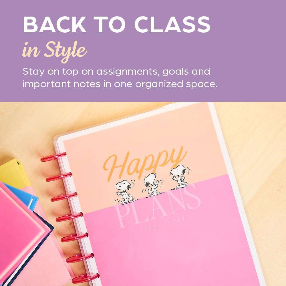 Happy Planner Peanuts Disc-Bound 12-Month Academic Planner, July 2026–June 2027 Planner, 12 Dividers, Classic Size, 7" x 9.25", Dashboard Layout