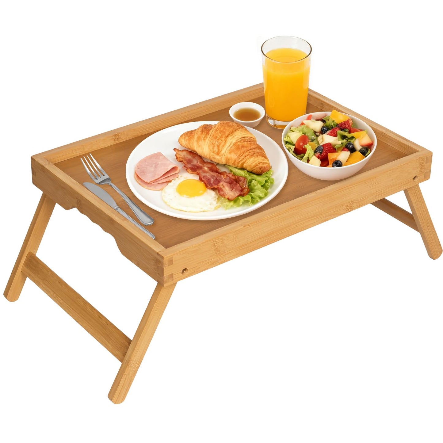 Artmeer Bed Tray Table with Folding Legs,Bamboo Breakfast in Bed for TV Table, Laptop Computer Tray,Eating,Snack Tray(Bamboo) Large Size