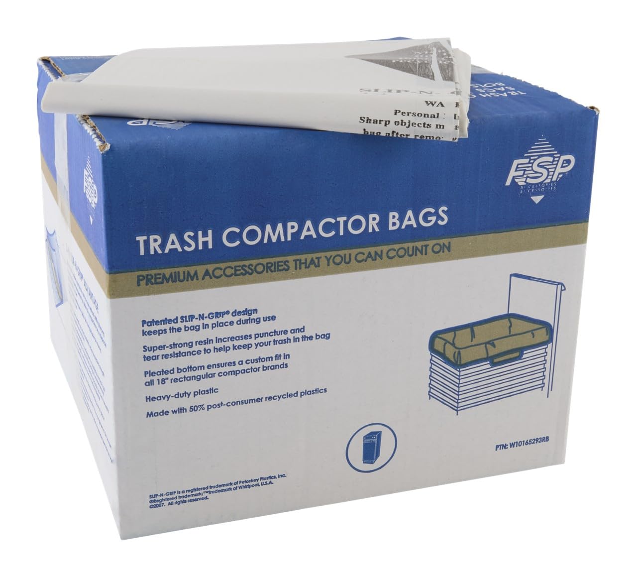 Whirlpool W10165293RB Genuine OEM Trash Compactor Bags (60-Pack) – Heavy-Duty 18-Inch Replacement Bags – Fits KitchenAid, Maytag, JennAir, & Kenmore – 3 Mil Thick, Slip-N-Grip Leak-Proof Design