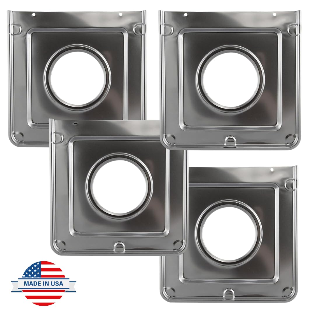 4 Pack - Style J - 9.125" x 9.3125" Square Heavy Duty Chrome Drip Pan -