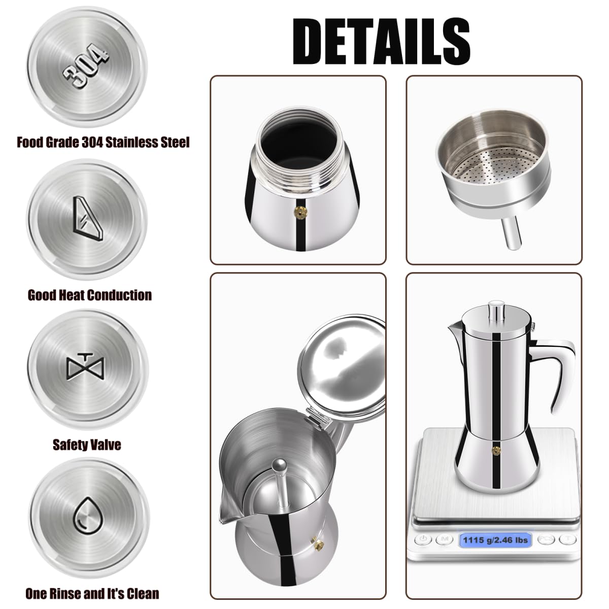 DITOSH 12 Cup Thickened 304 Stainless Steel Moka Pot Stovetop Espresso Maker Cafeteras Italian Percolator Espress Makers Capable Greca Mocha Coffee Machine for Induction Home and Camping 600ml 20oz