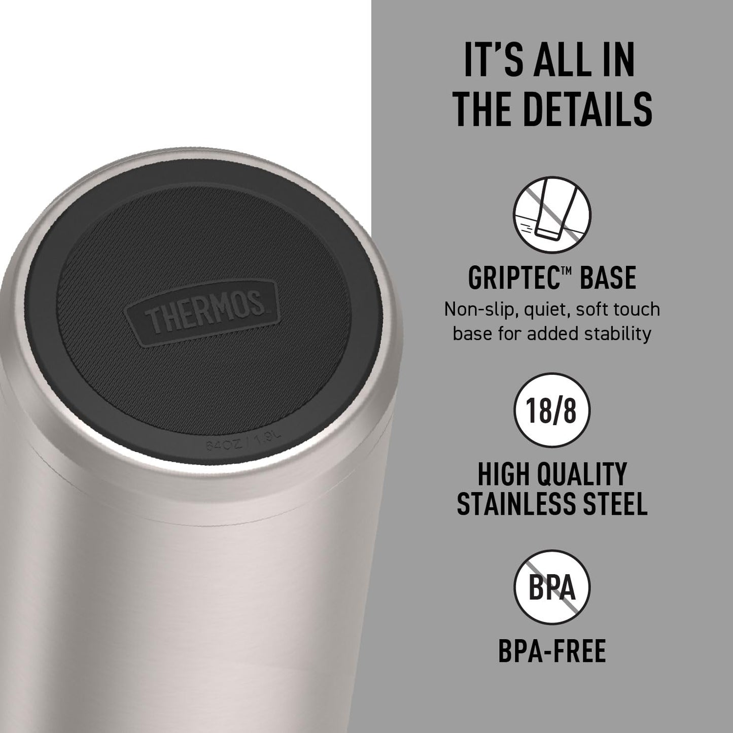 THERMOS ICON SERIES, Stainless Steel Water Bottle with Spout - 64 Ounce, Matte Stainless Steel - Vacuum Insulated Water Bottle with Lid