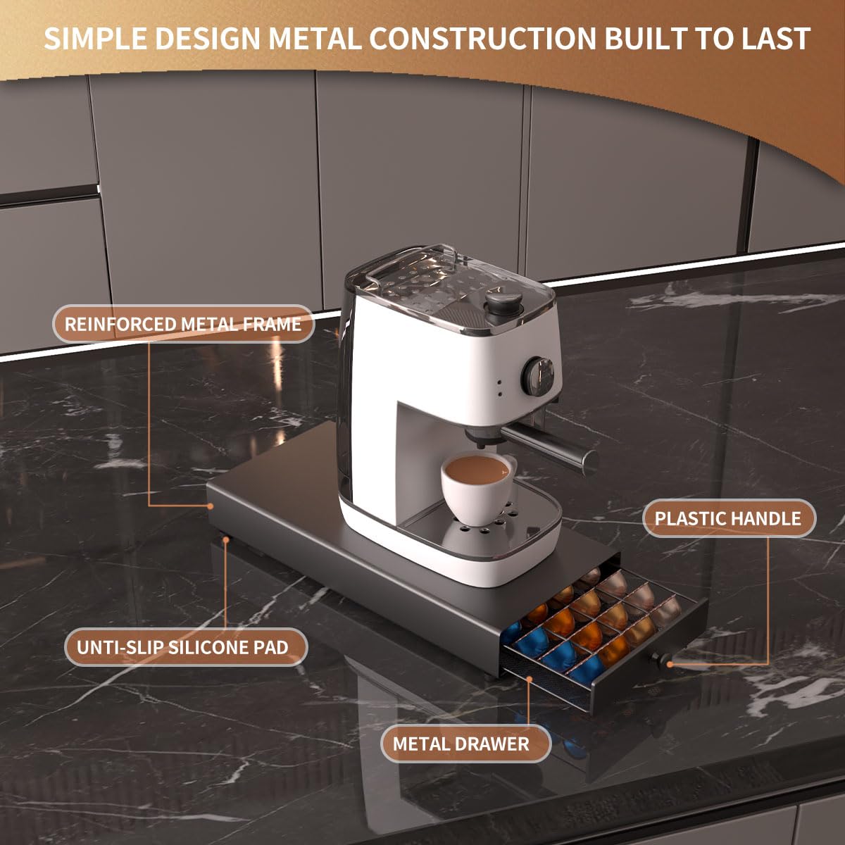 Pod Holder Drawer Compact Design with DeluxeTempered Glass Top, Compatible for Nespresso Pods, Holds up to 40 Pods