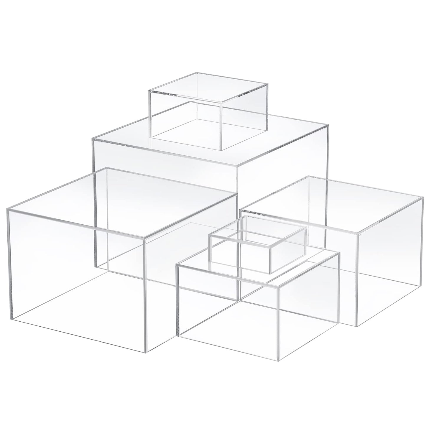 Geelin 6 Pack Acrylic Risers for Display Acrylic Cube Boxes Risers Display Stands with Hollow Bottoms Decorative Stand for Jewelry Candy Table Decor 6 Sizes(Clear,3 to 8 Inch,Square)