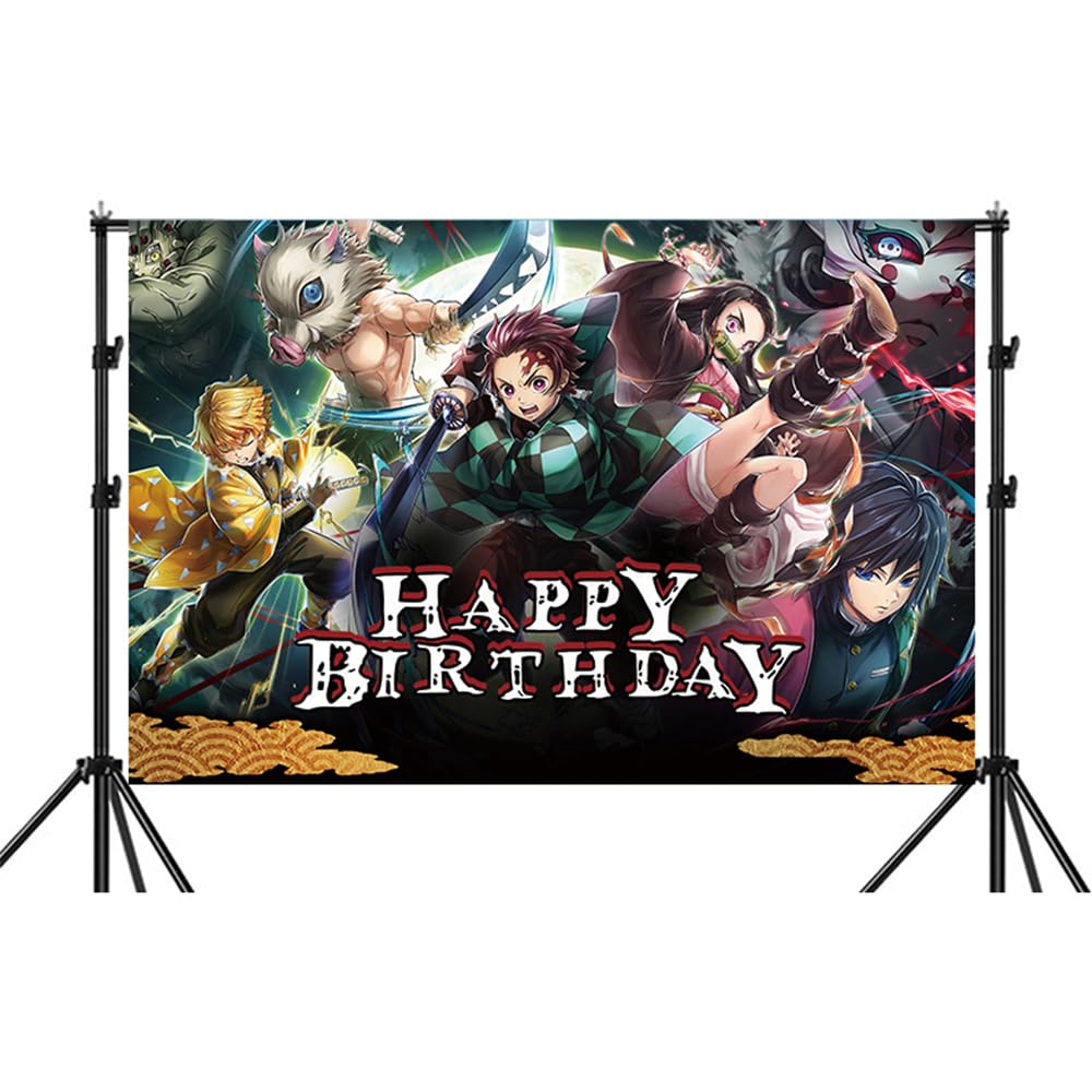 demon birthday party decorations，Anime theme party supplies,Including banners, balloons, tablecloths, dinner plates, etc.