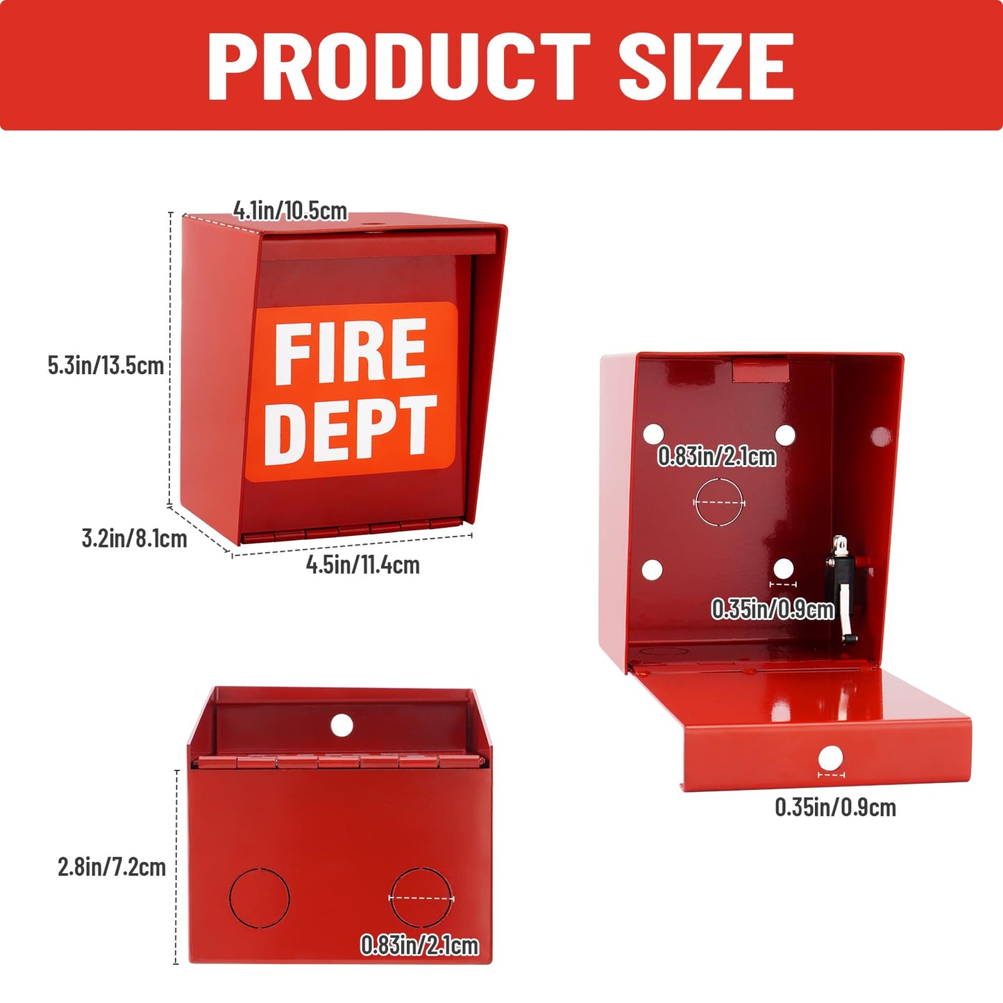 TRUCFUSION Fire Department Box With Lock Hole Red Heavy Duty Steel