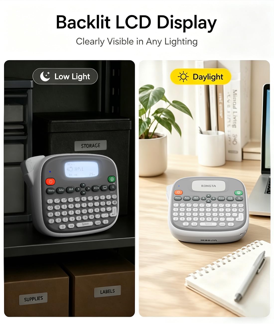 Rongta Label Maker Machine with Tape, Label Maker Waterproof with QWERTY Keyboard, TM95 12mm Portable Labeler for Home Organization, Office or School Supplier (Label Maker with 1 Tape, White)