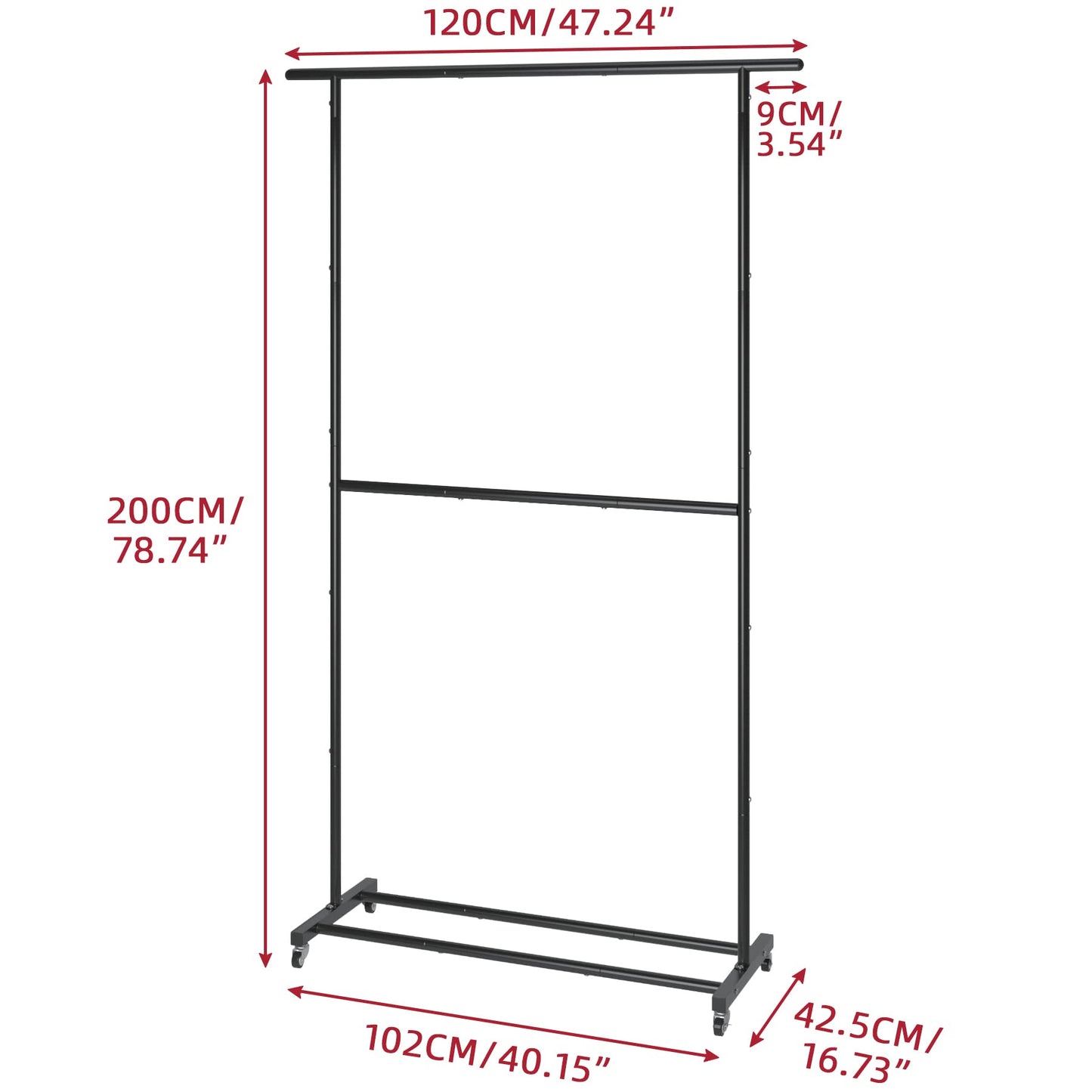 Sywhitta Double Rod Clothing Garment Rack, Rolling Clothes Organizer on Wheels for Hanging Clothes, Easy to Assemble, Adjustable, Black