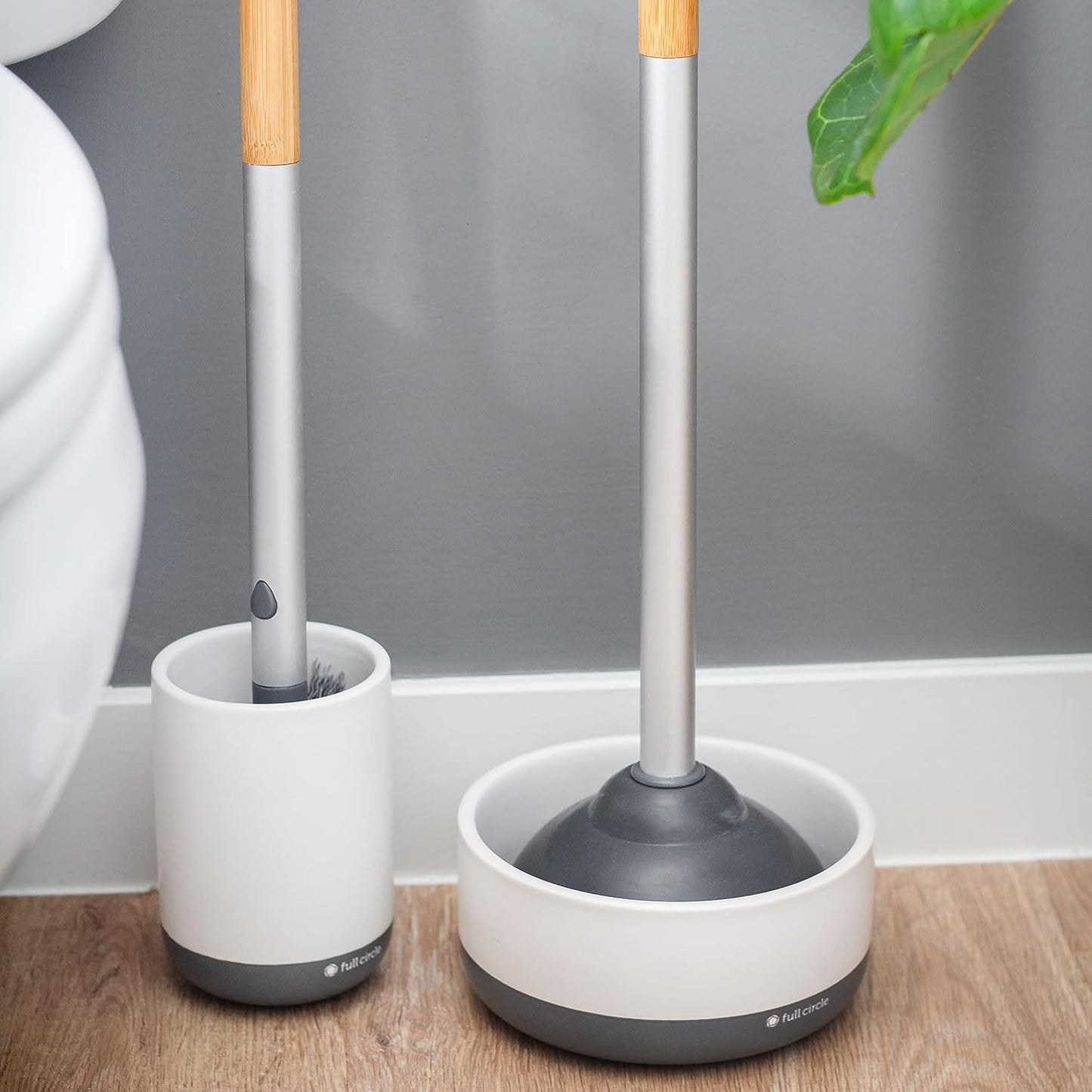 Full Circle Scrub Queen, Bathroom Toilet Brush with Ceramic Holder and Instant-Dry Coating for Mold & Mildew Prevention, More Hygenic Toilet Cleaning Scrubber, Replaceable Head, White