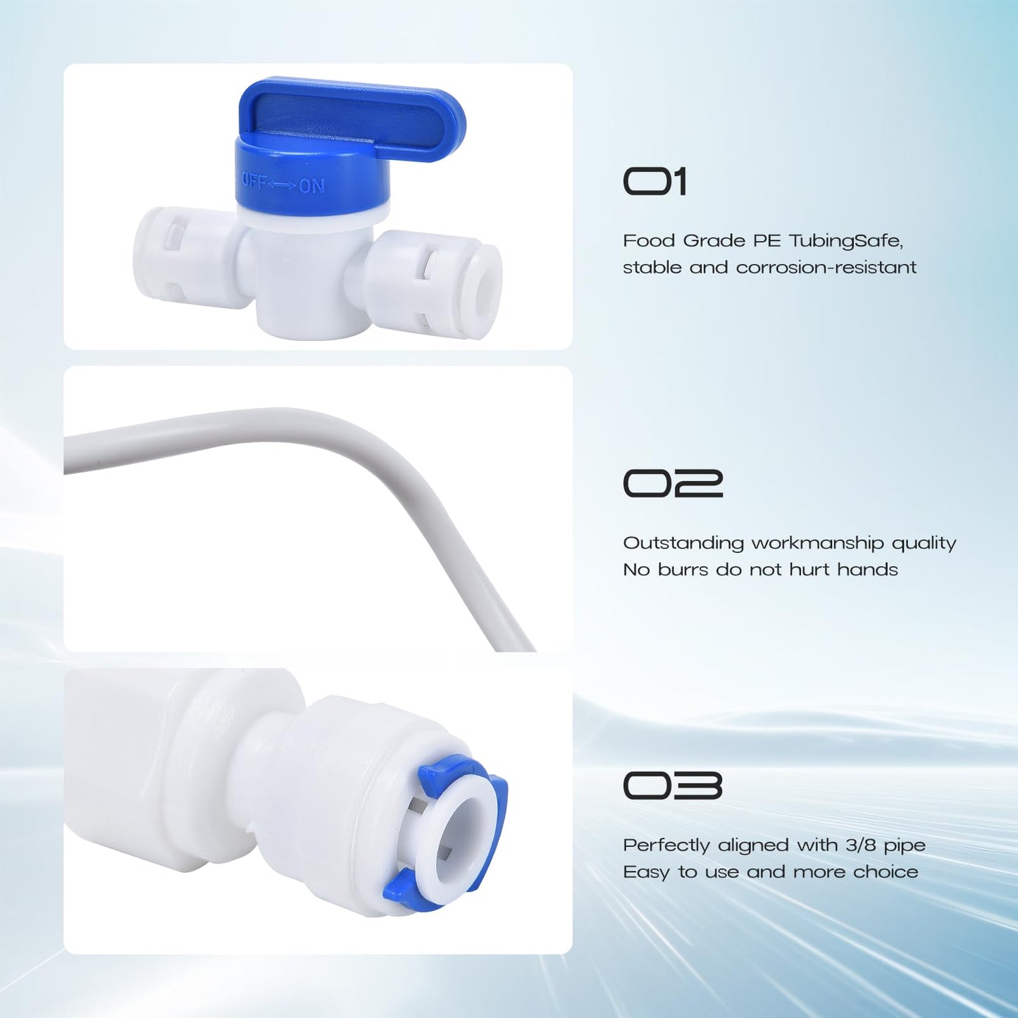 3/8 Water Line, cnaodun with 3/8" OD 32.8ft Water Tubing Reverse Osmosis Quick Connect Fittings Push To Connect Water Tube Fittings for RO Water Filter