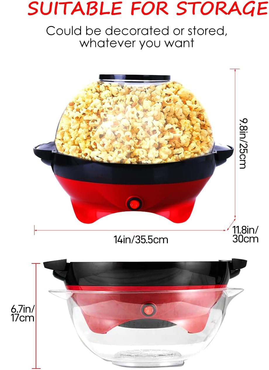 TLGREEN 6 Quart Popcorn Machine - 24 Cups, Stir Crazy Popcorn Popper Machine, Electric Hot Oil Popcorn Maker Machine, with Nonstick Plate & Stirring Rod, Large Lid as Serving Bowl and 2 Measuring Cups