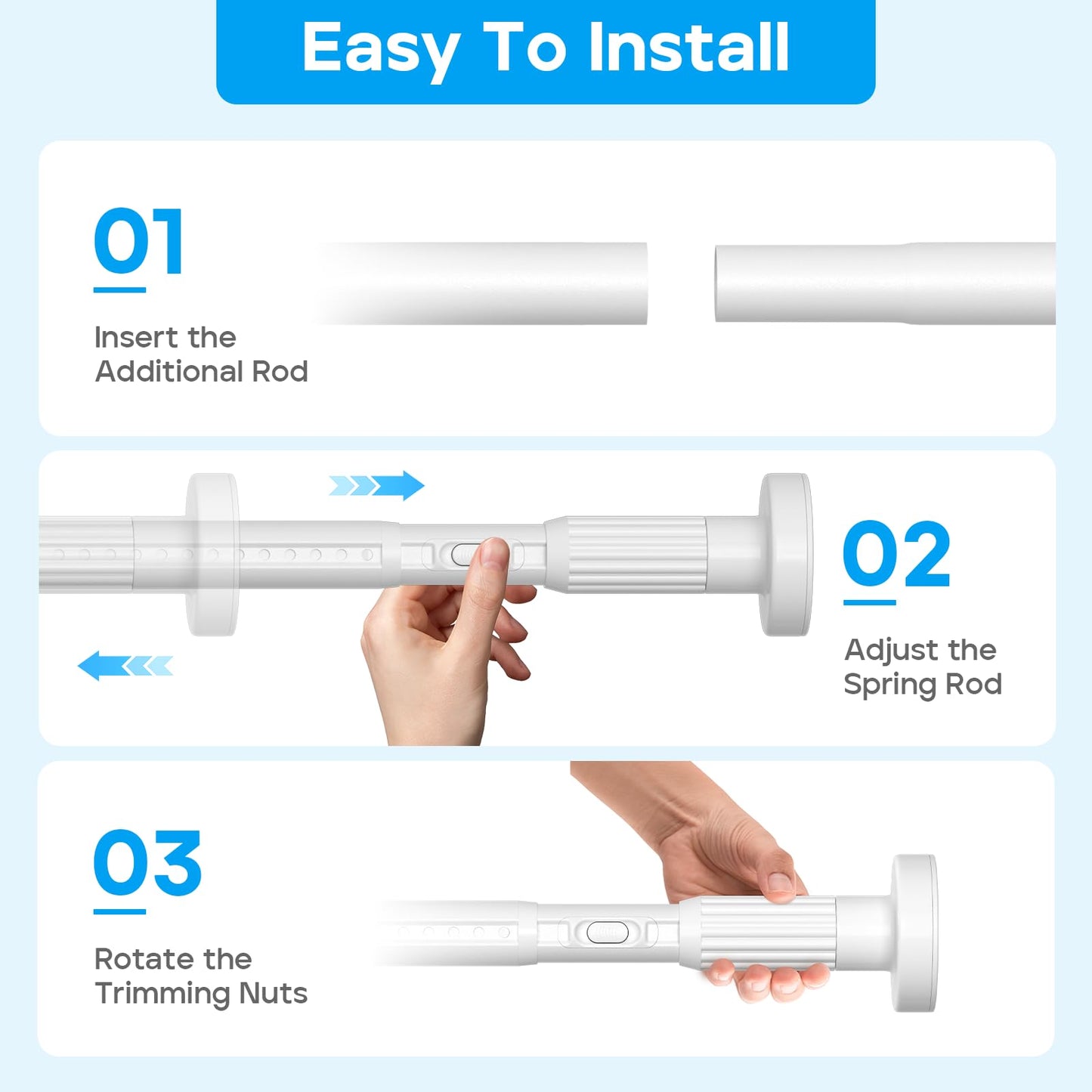 ZipGlo Tension Curtain Rod，40-166IN(3.33-13.83Ft) One-Click Fast Extension Rod Easy to Install White Long Outdoor Curtain Rods No Drilling Never Rust for Window or Shower Patio Diameter 1.26 Inches