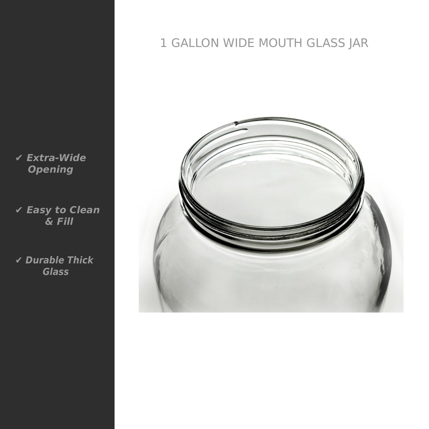 North Mountain Supply 1 Gallon Glass Jar Wide Mouth with Black Plastic Lid - USDA, BPA-Free, Made in the USA - for Fermenting, Storing, Canning, and Much More! - Case of 2