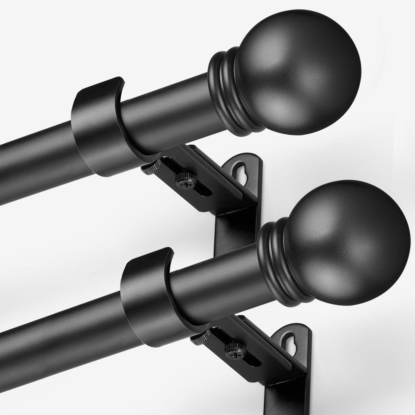 AMZSEVEN Curtain Rods for Windows 16 to 48 Inches, Curtain Rod Max Adjustable Length of 60 IN, 1" Diameter Drapery Rods Round Finials, Black, Pack of 2