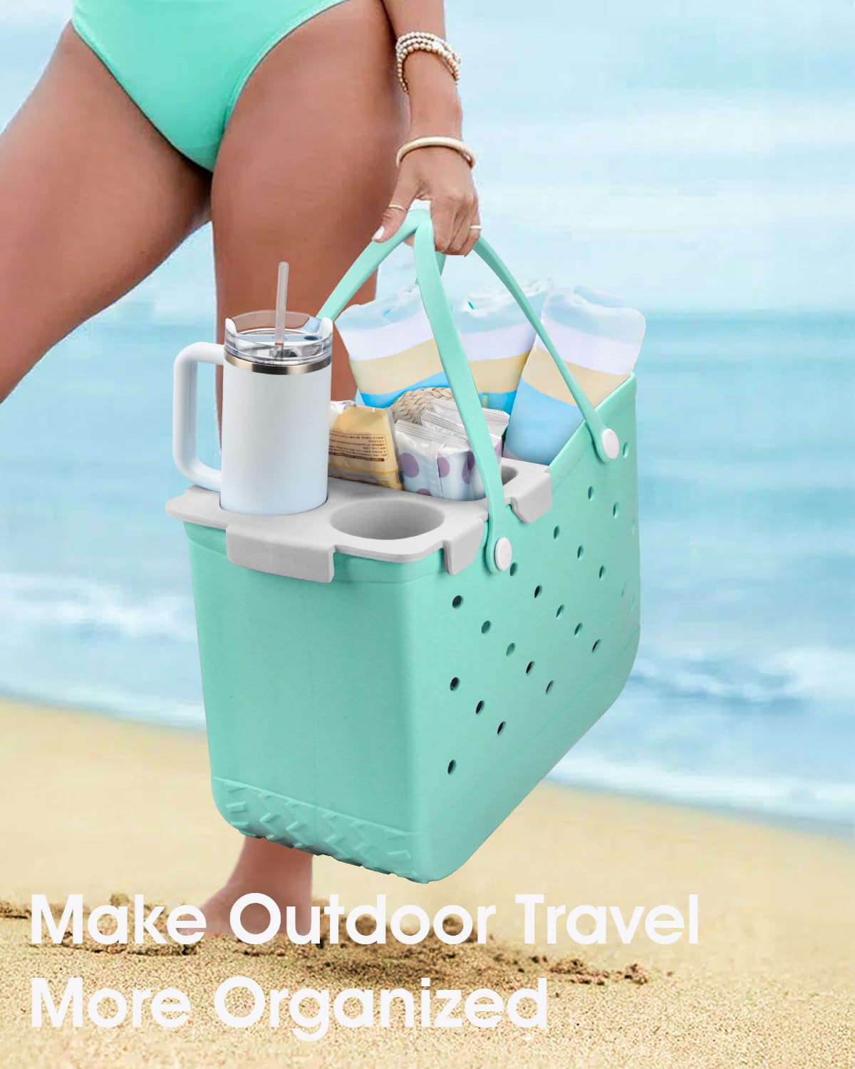 Tiga Topper Cup Holder Tray Accessory for Bogg Bag X-Large - Fit for Stanley Cup - EVA Material is Water-Resistant - Women Phone Holder for Bogg Bag - Divider and Organizer - Patented (Light Gray)