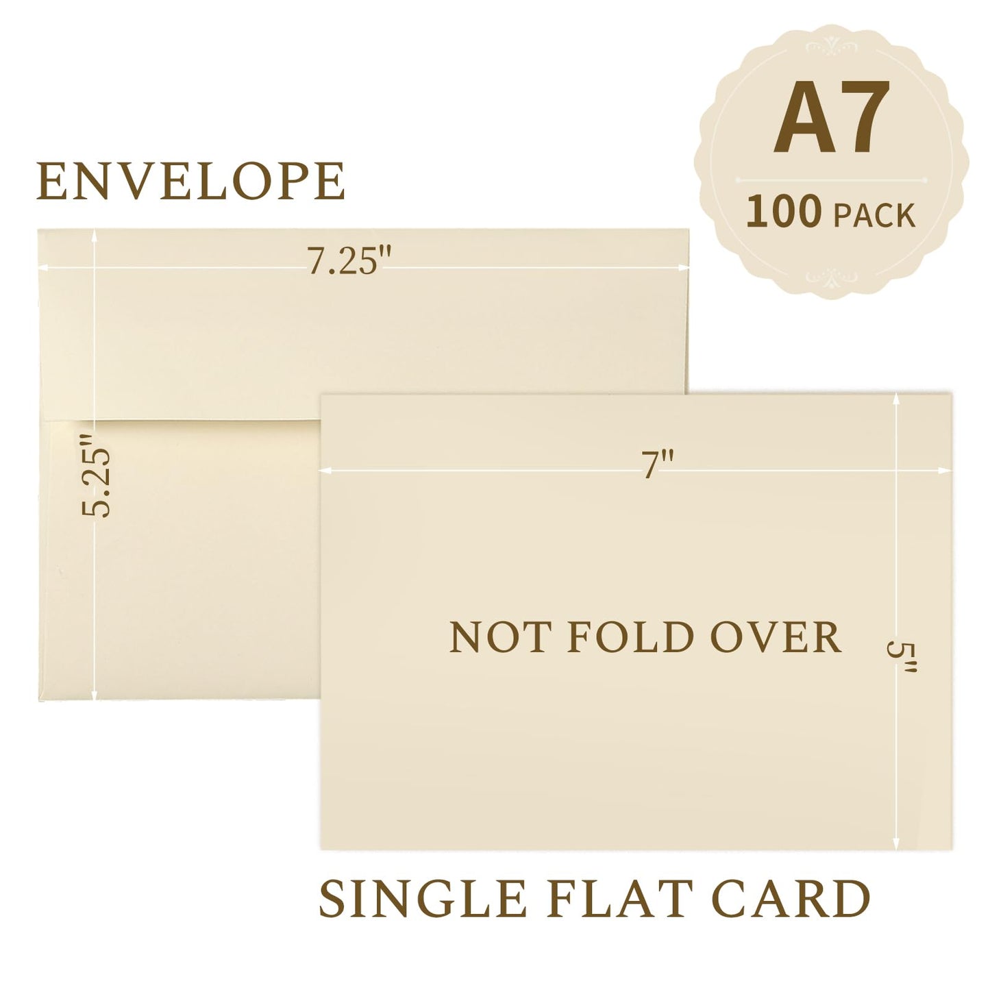 Goefun Cream Blank Flat Note Cards and Envelopes (NOT FOLDED), 5x7 Flat Cream Cardstock and A7 Envelopes Self Seal 100 Pack for Wedding, Invitations, DIY Postcards, Thank You Cards & All Occasion